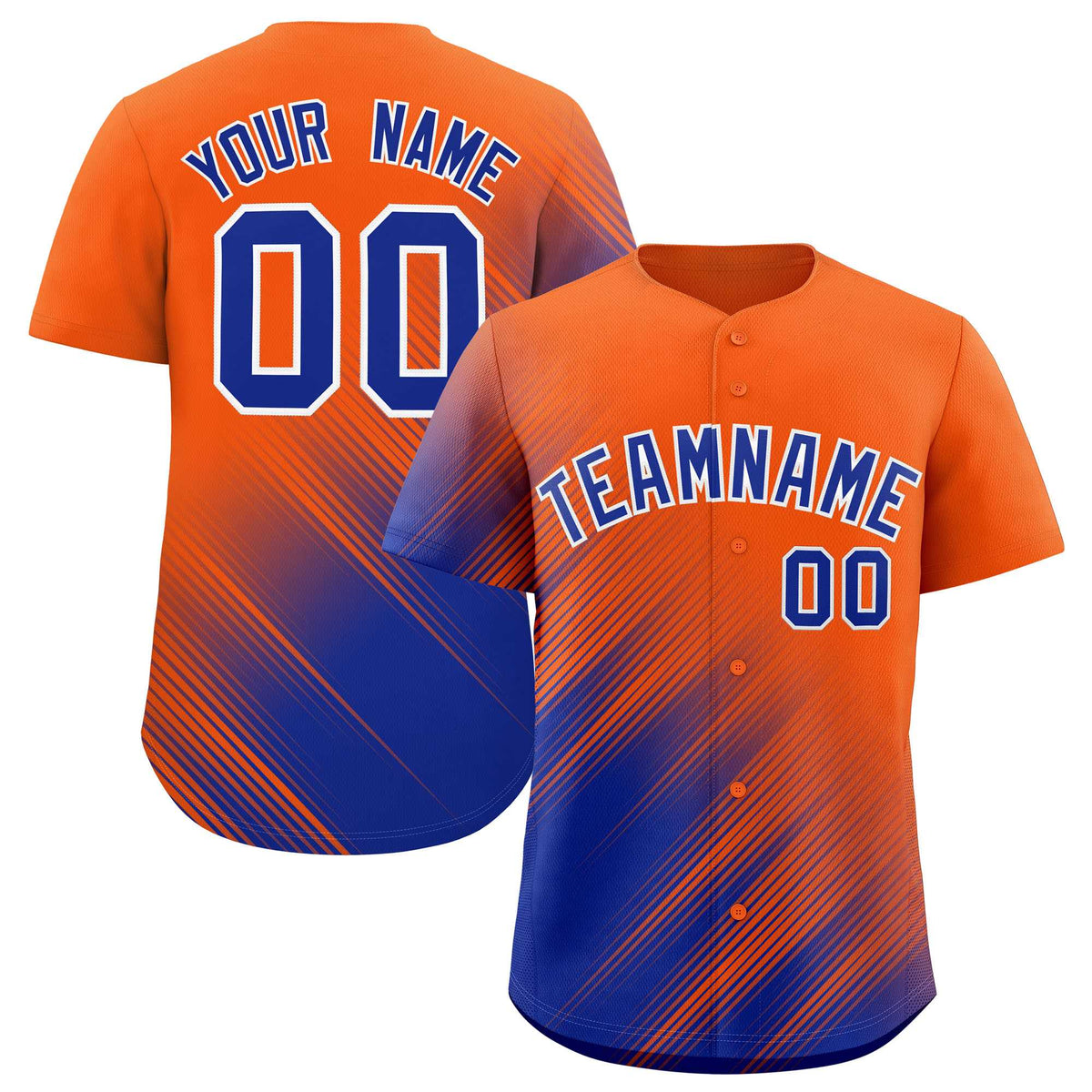 Custom Orange Royal Diagonal Stripe Personalized Gradient Fashion Baseball Jersey