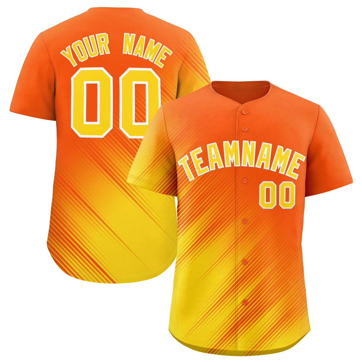 Custom Orange Gold Diagonal Stripe Personalized Gradient Fashion Baseball Jersey