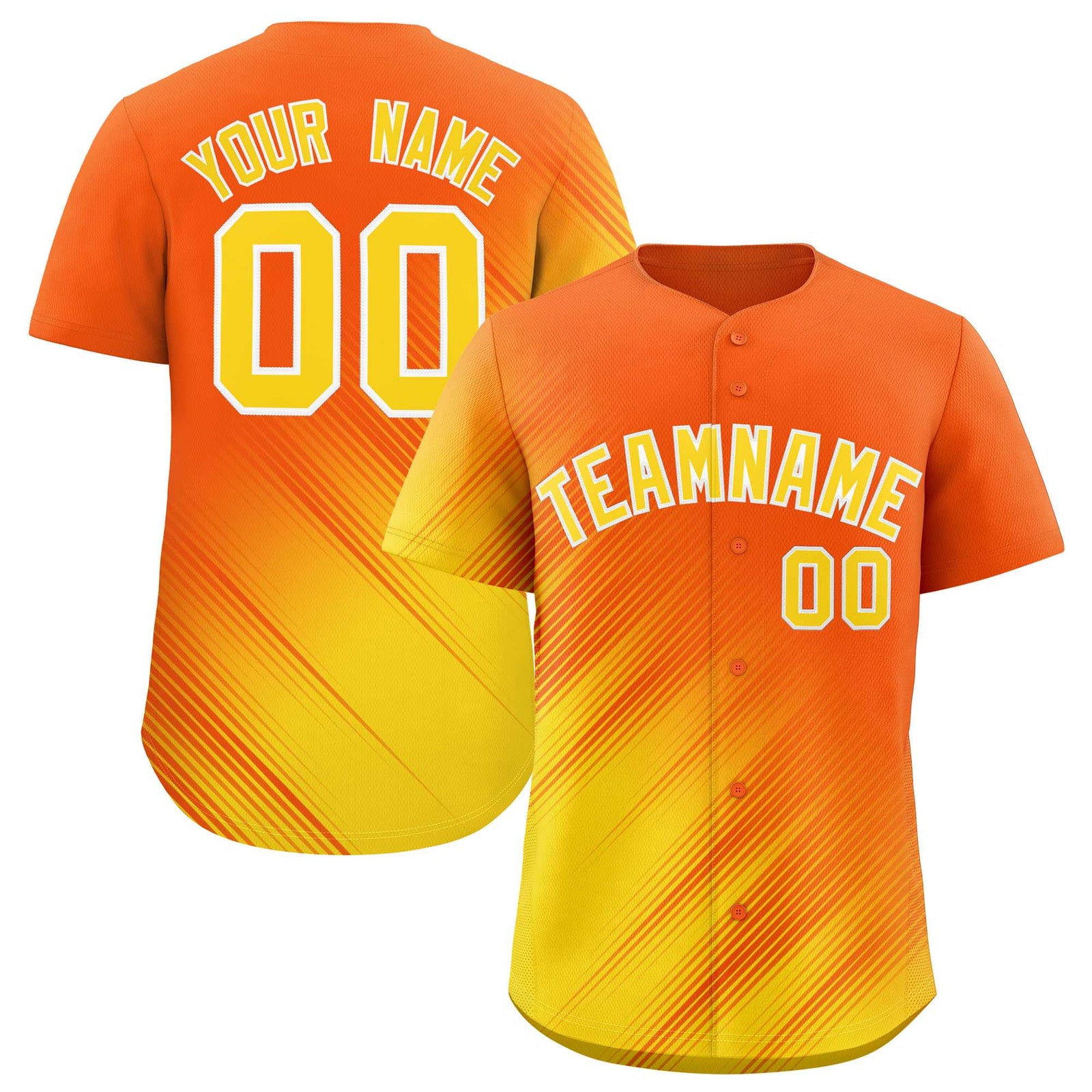 Custom Orange Gold Diagonal Stripe Personalized Gradient Fashion Baseball Jersey