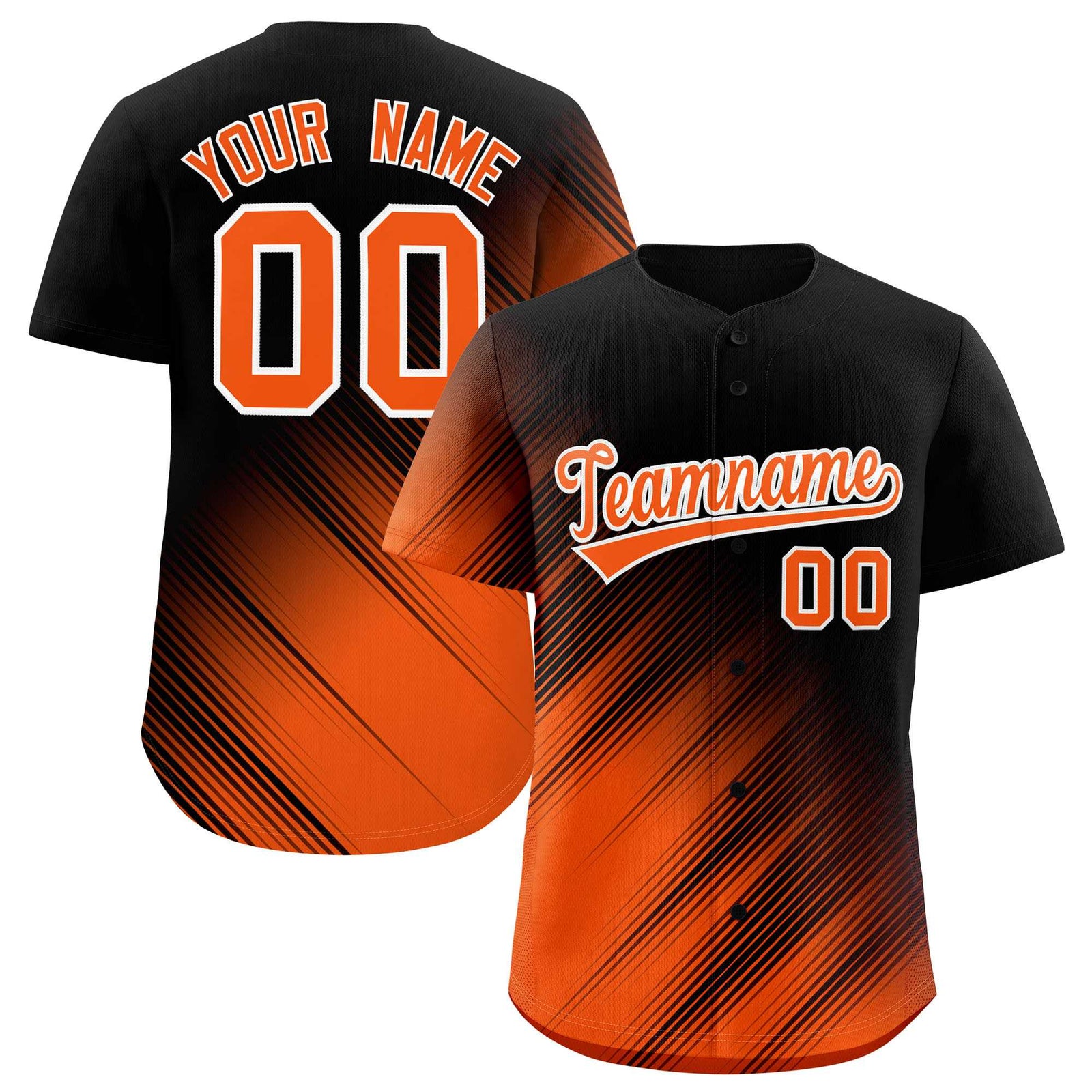 Custom Black Orange Diagonal Stripe Personalized Gradient Fashion Baseball Jersey