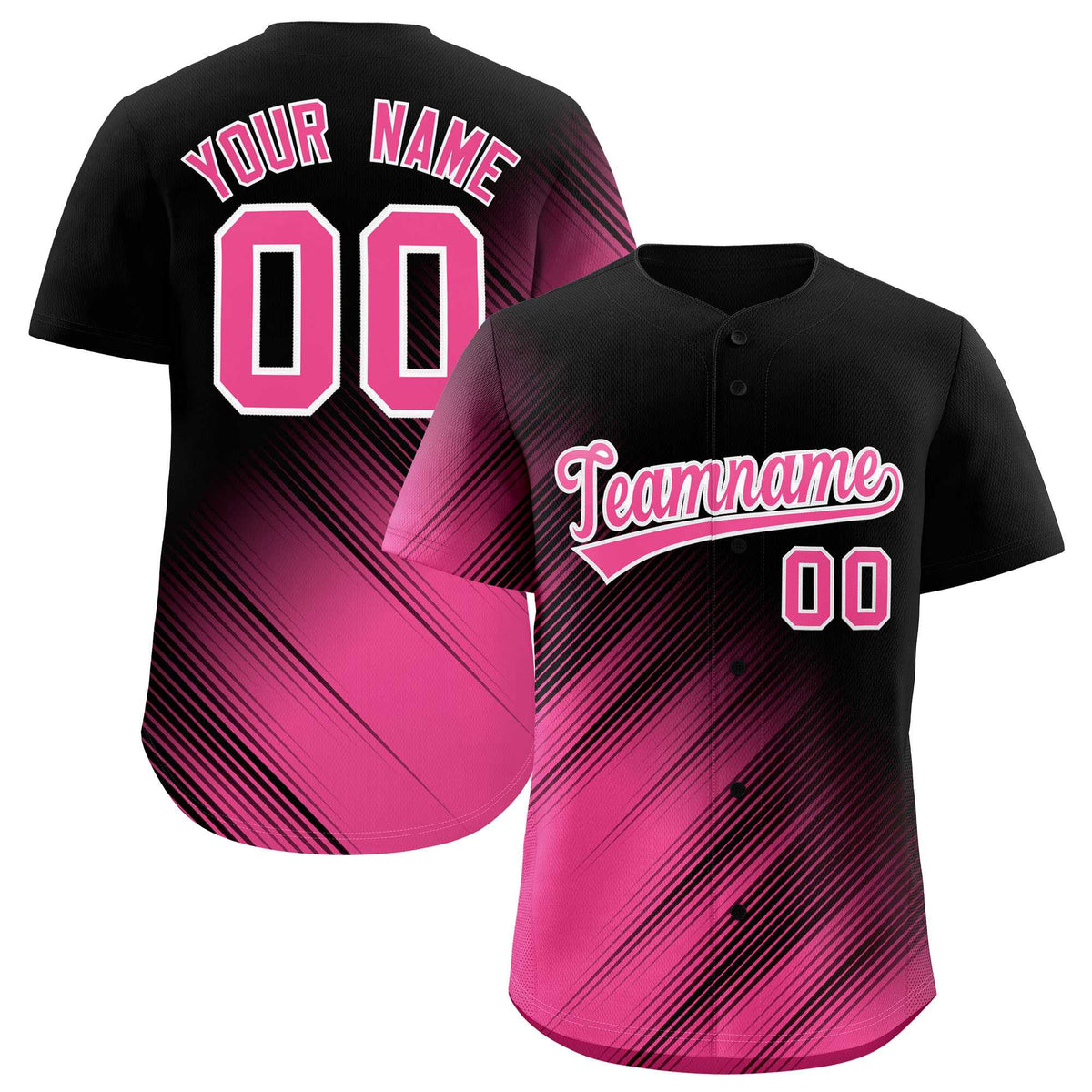 Custom Black Pink Diagonal Stripe Personalized Gradient Fashion Baseball Jersey