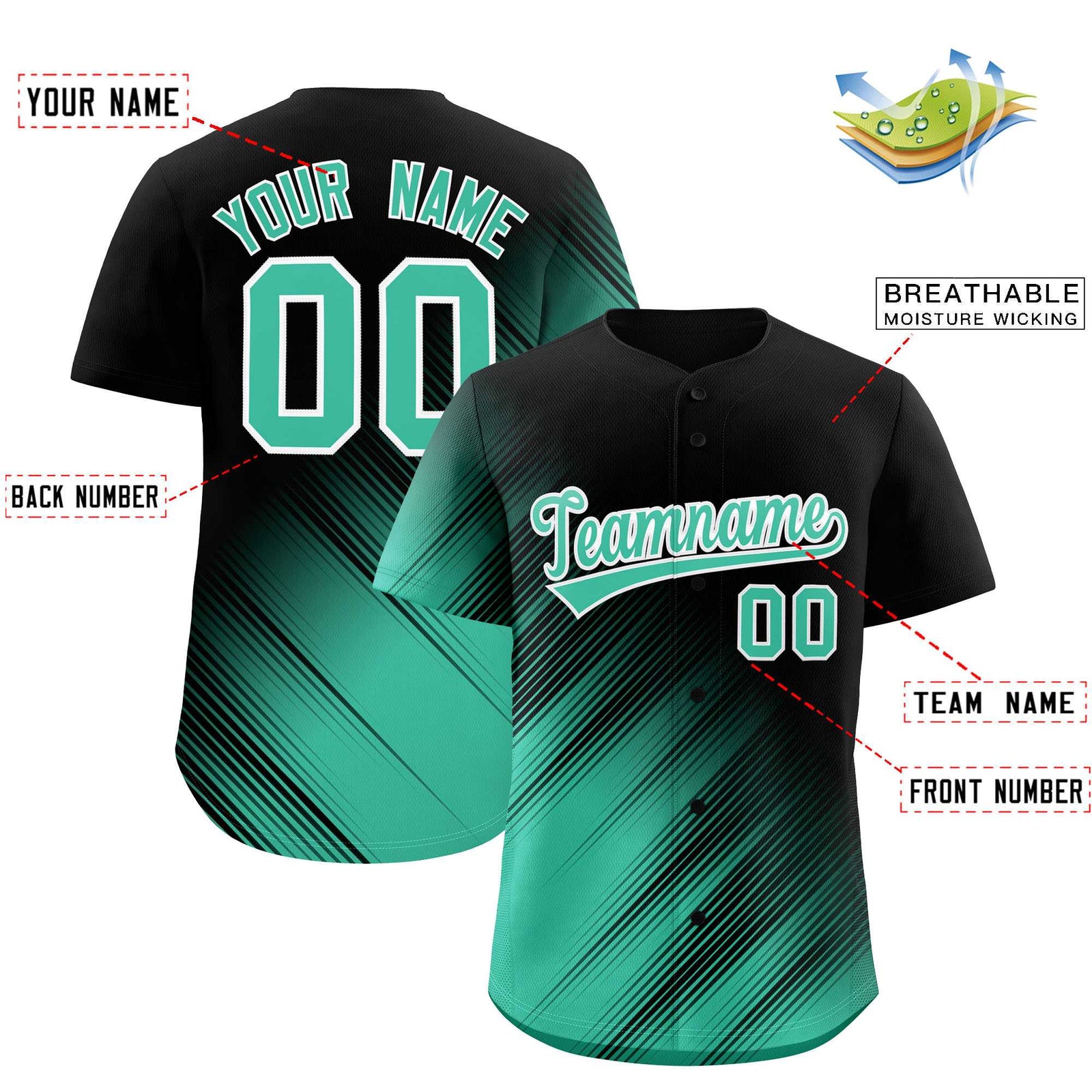 Custom Black Bright Green Diagonal Stripe Personalized Gradient Fashion Baseball Jersey