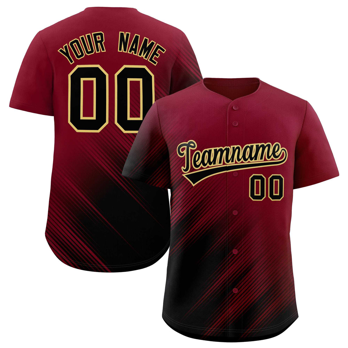 Custom Crimson Black Diagonal Stripe Personalized Gradient Fashion Baseball Jersey