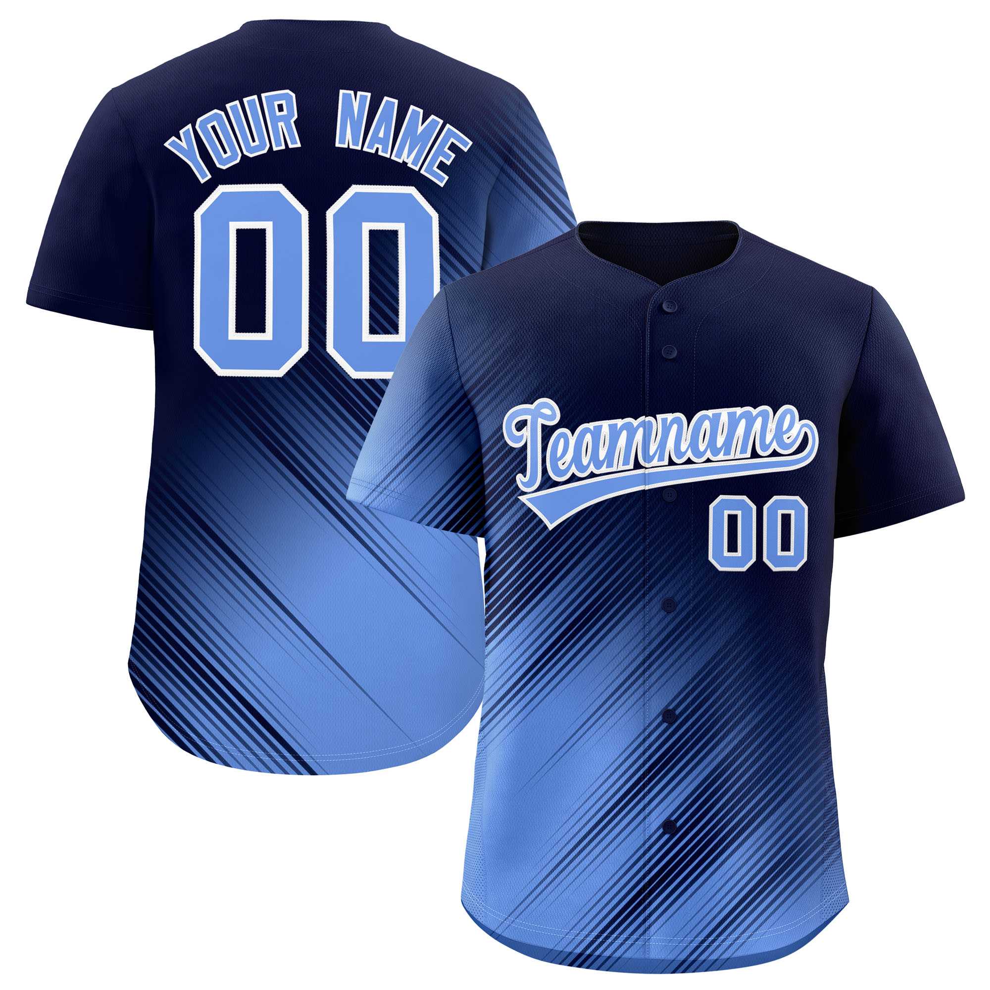Custom Navy Light Blue Diagonal Stripe Personalized Gradient Fashion Baseball Jersey