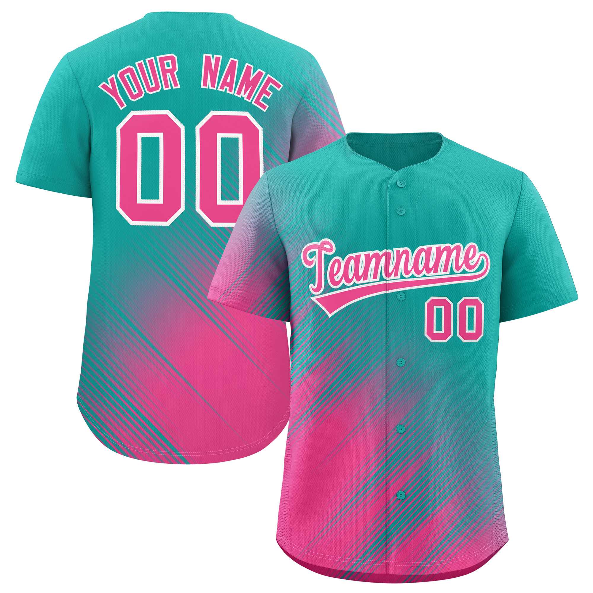 Custom Aqua Pink Diagonal Stripe Personalized Gradient Fashion Baseball Jersey