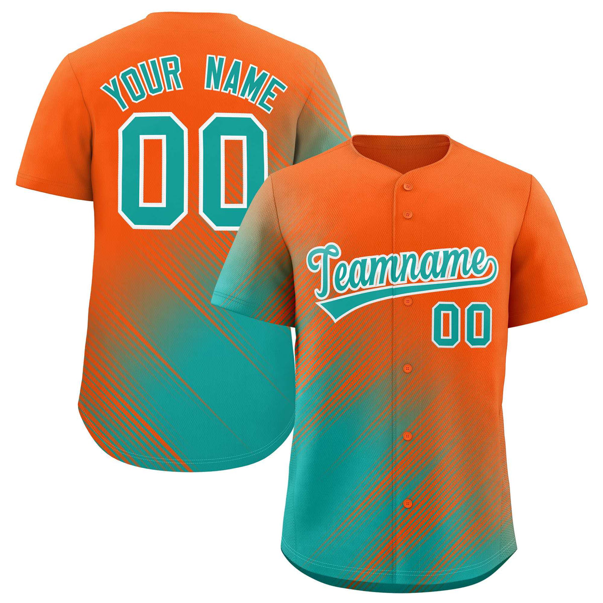 Custom Orange Aqua Diagonal Stripe Personalized Gradient Fashion Baseball Jersey
