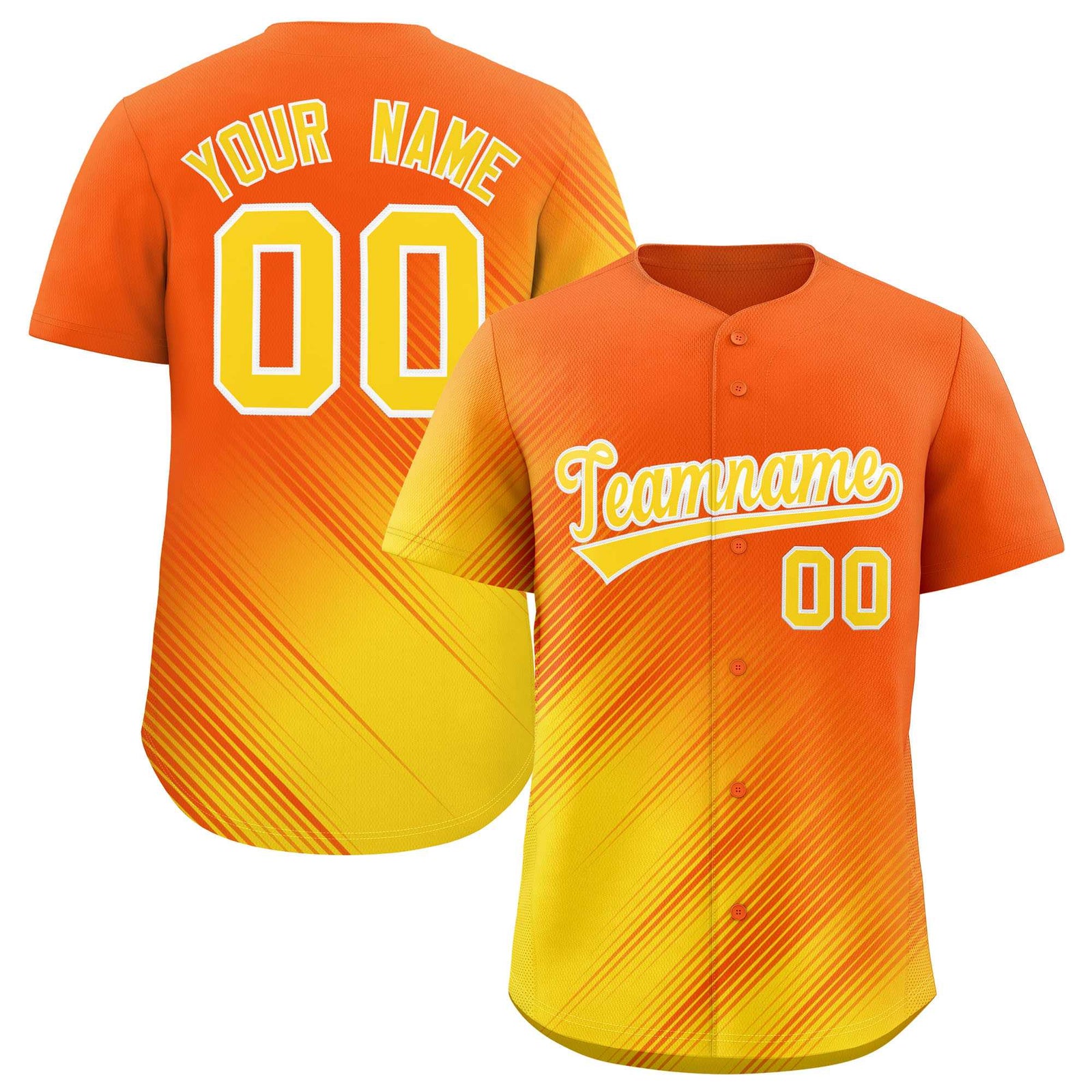 Custom Orange Gold Diagonal Stripe Personalized Gradient Fashion Baseball Jersey