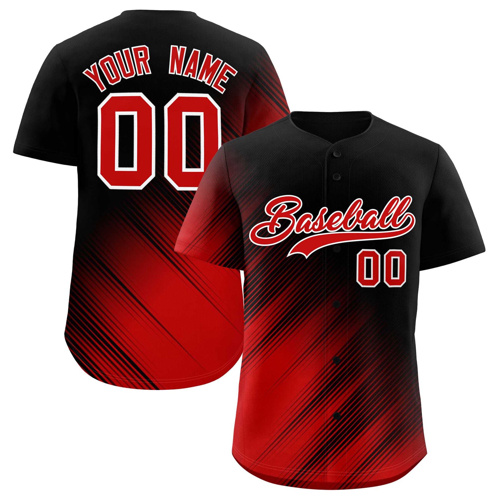 Custom Black Red Diagonal Stripe Personalized Gradient Fashion Baseball Jersey