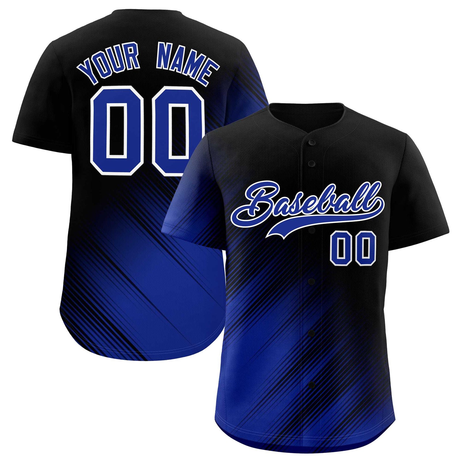 Custom Black Royal Diagonal Stripe Personalized Gradient Fashion Baseball Jersey