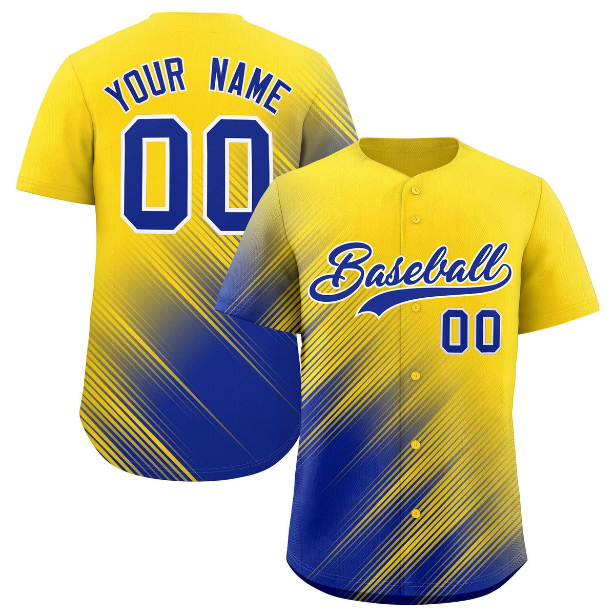 Custom Gold Royal Diagonal Stripe Personalized Gradient Fashion Baseball Jersey