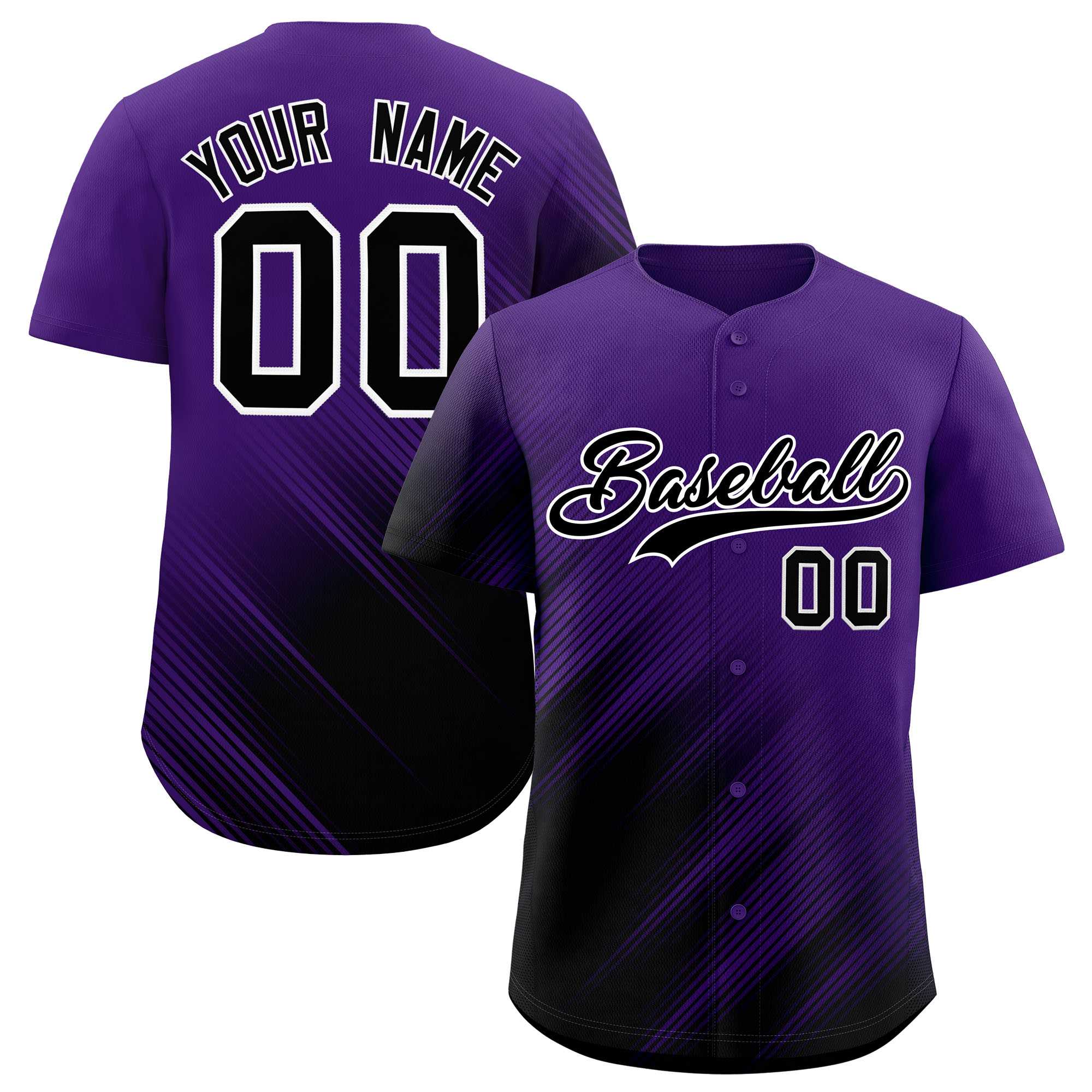 Custom Purple Black Diagonal Stripe Personalized Gradient Fashion Baseball Jersey