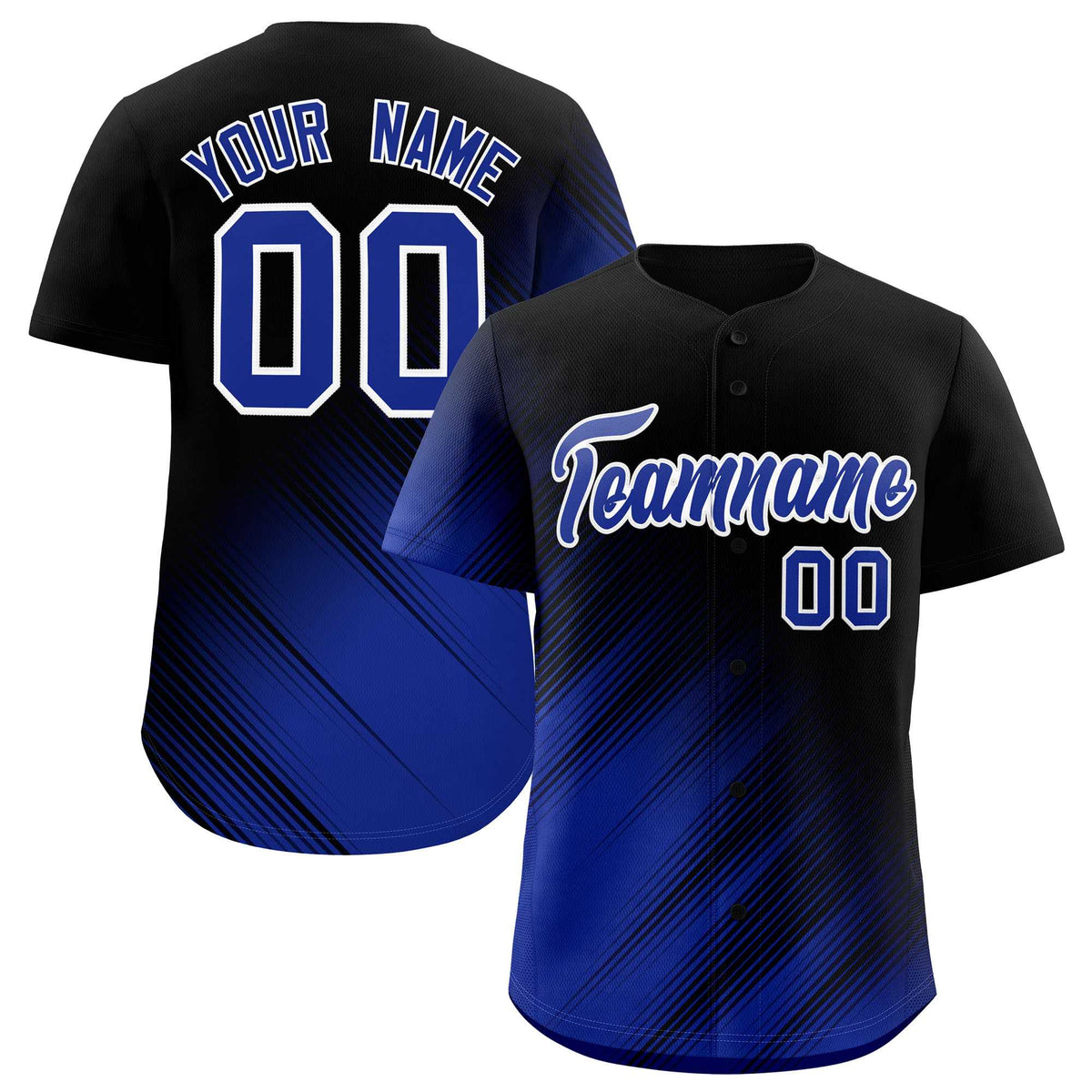 Custom Black Royal Diagonal Stripe Personalized Gradient Fashion Baseball Jersey