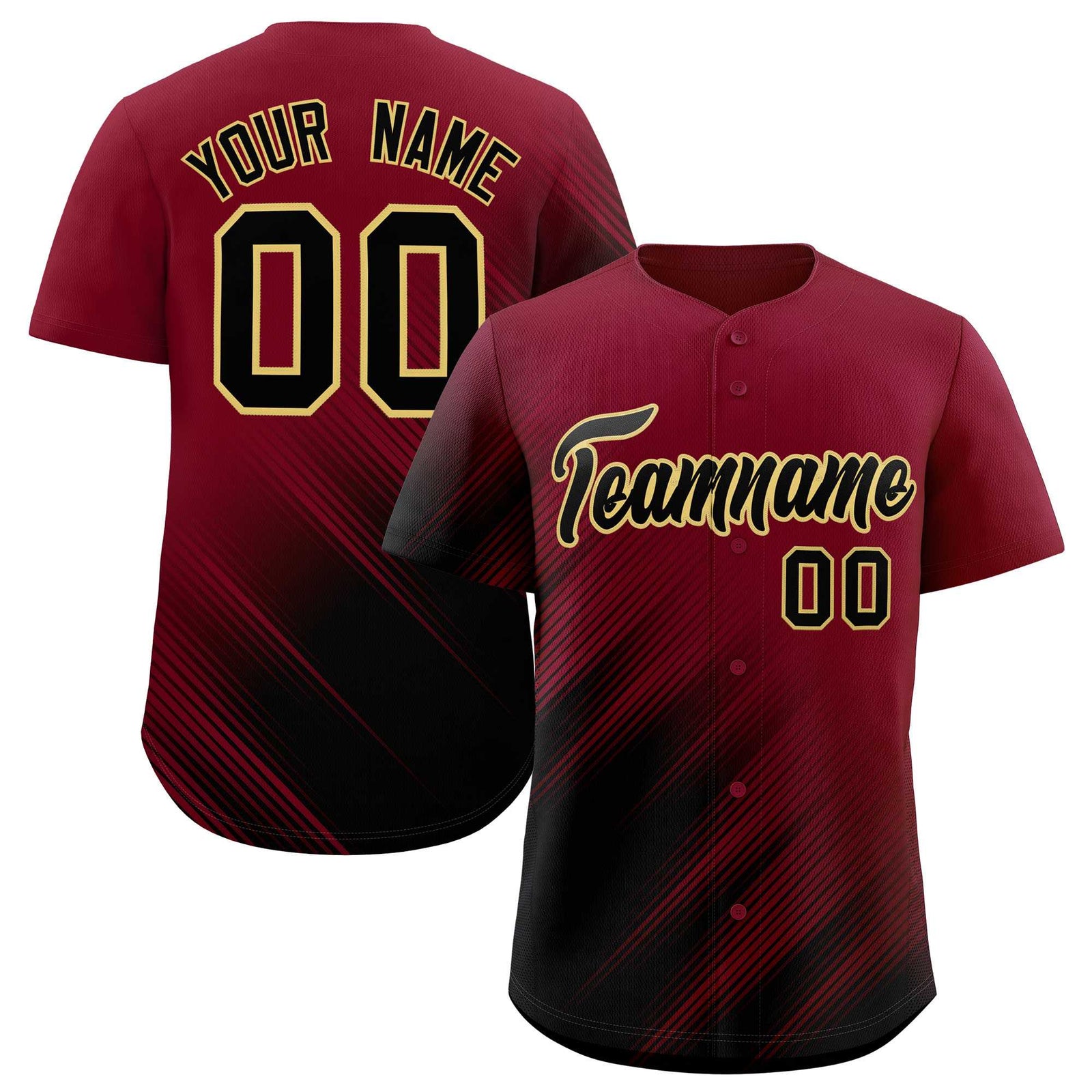 Custom Crimson Black Diagonal Stripe Personalized Gradient Fashion Baseball Jersey