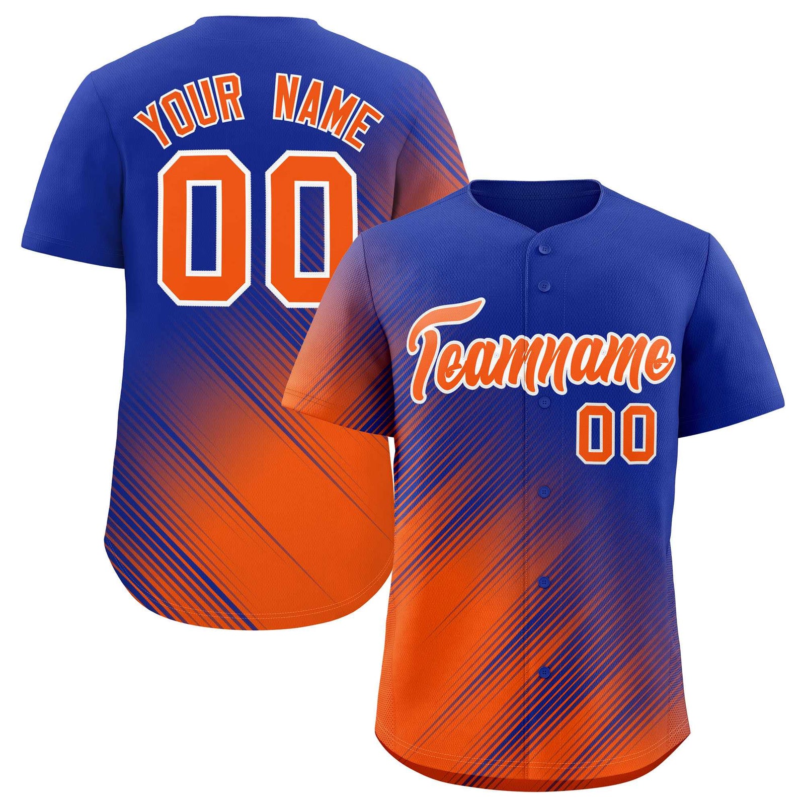 Custom Royal Orange Diagonal Stripe Personalized Gradient Fashion Baseball Jersey