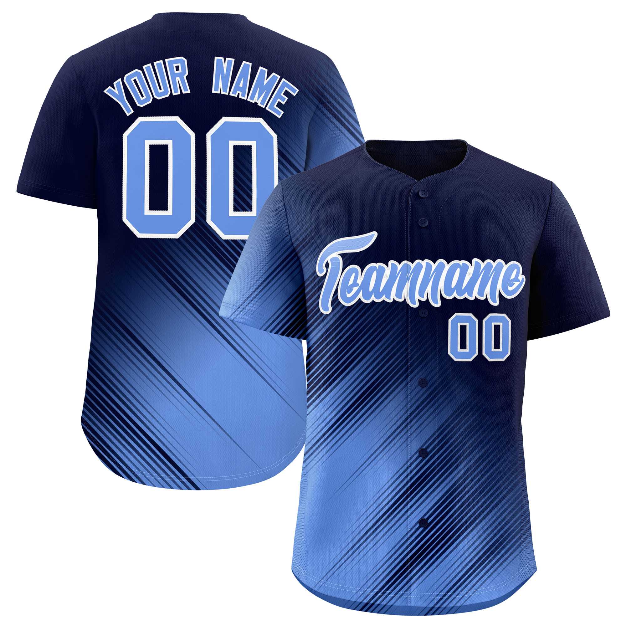 Custom Navy Light Blue Diagonal Stripe Personalized Gradient Fashion Baseball Jersey