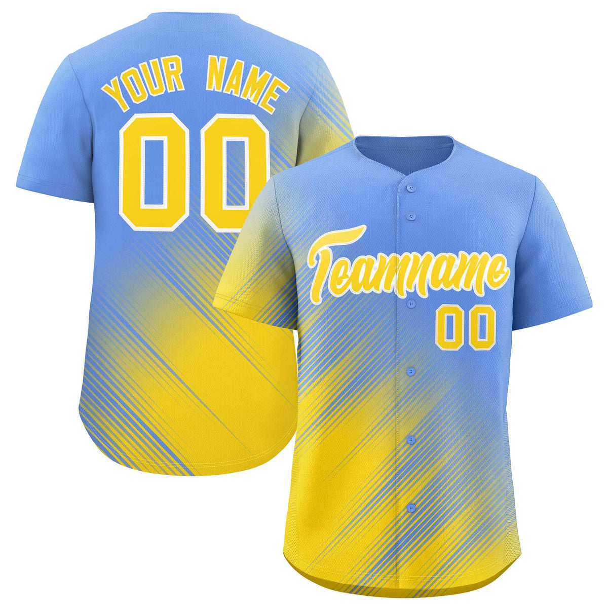 Custom Light Blue Gold Diagonal Stripe Personalized Gradient Fashion Baseball Jersey