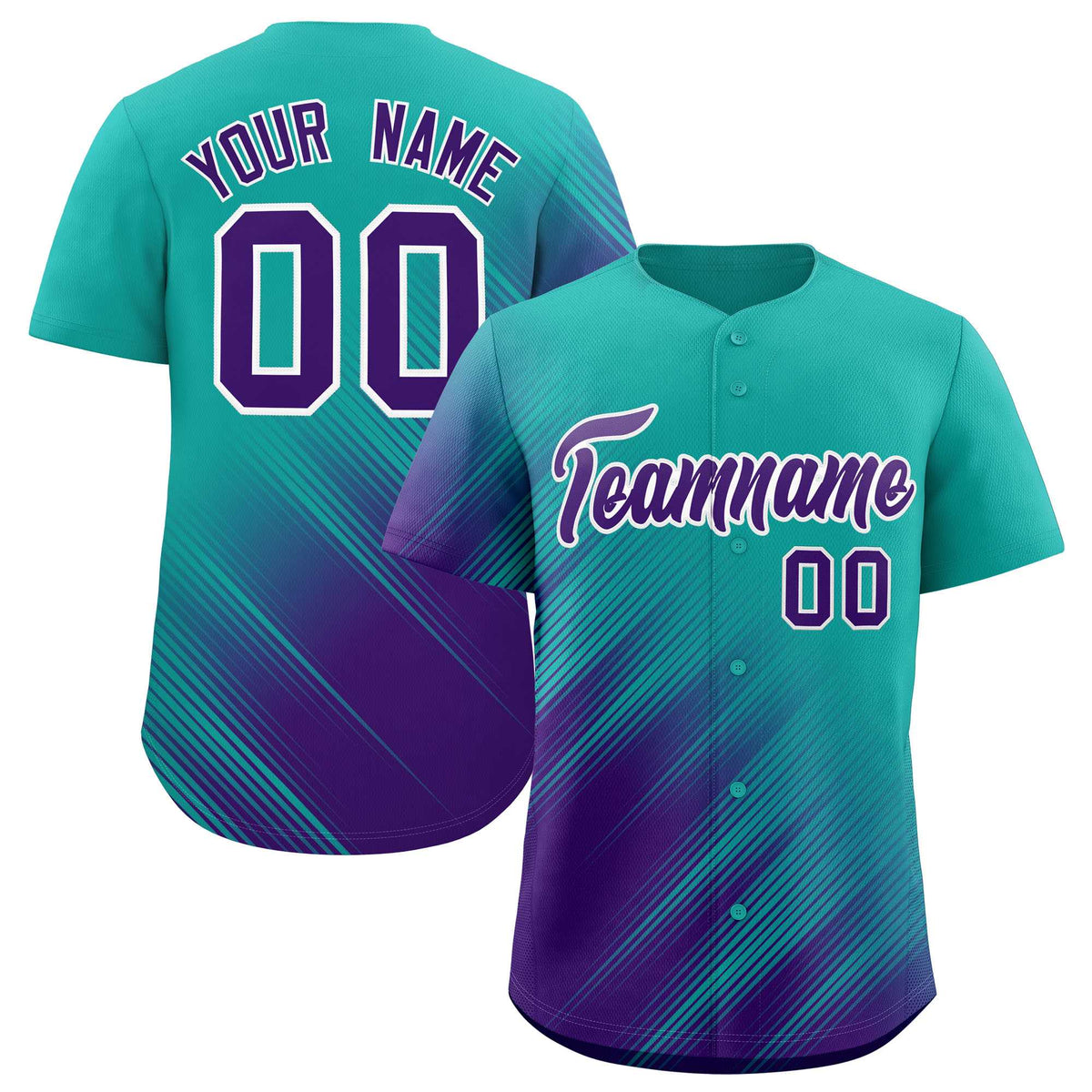 Custom Aqua Purple Diagonal Stripe Personalized Gradient Fashion Baseball Jersey