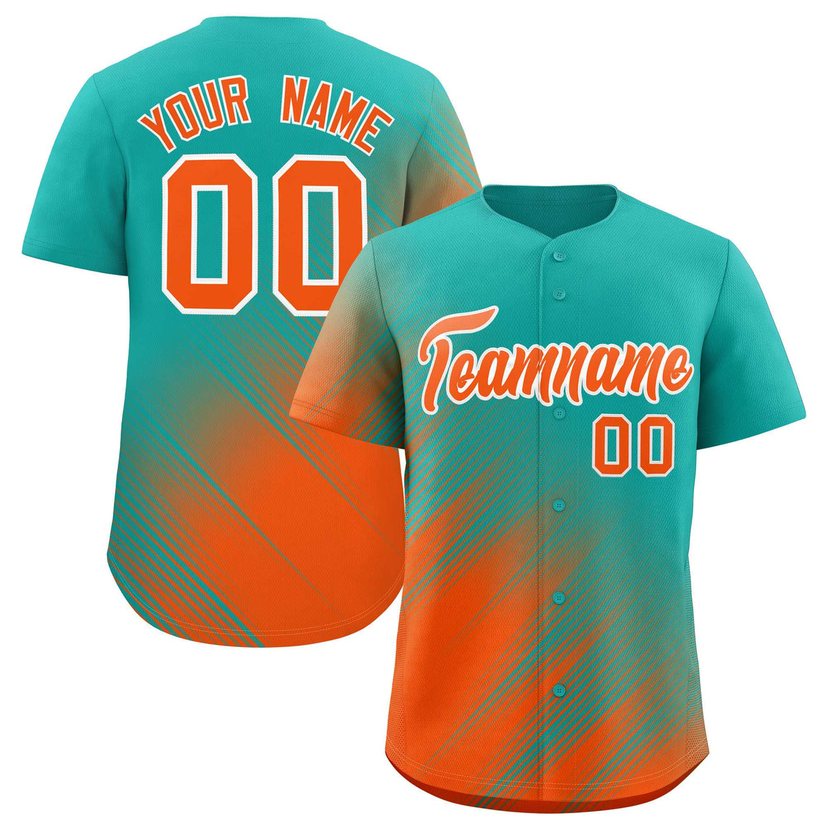 Custom Aqua Orange Diagonal Stripe Personalized Gradient Fashion Baseball Jersey