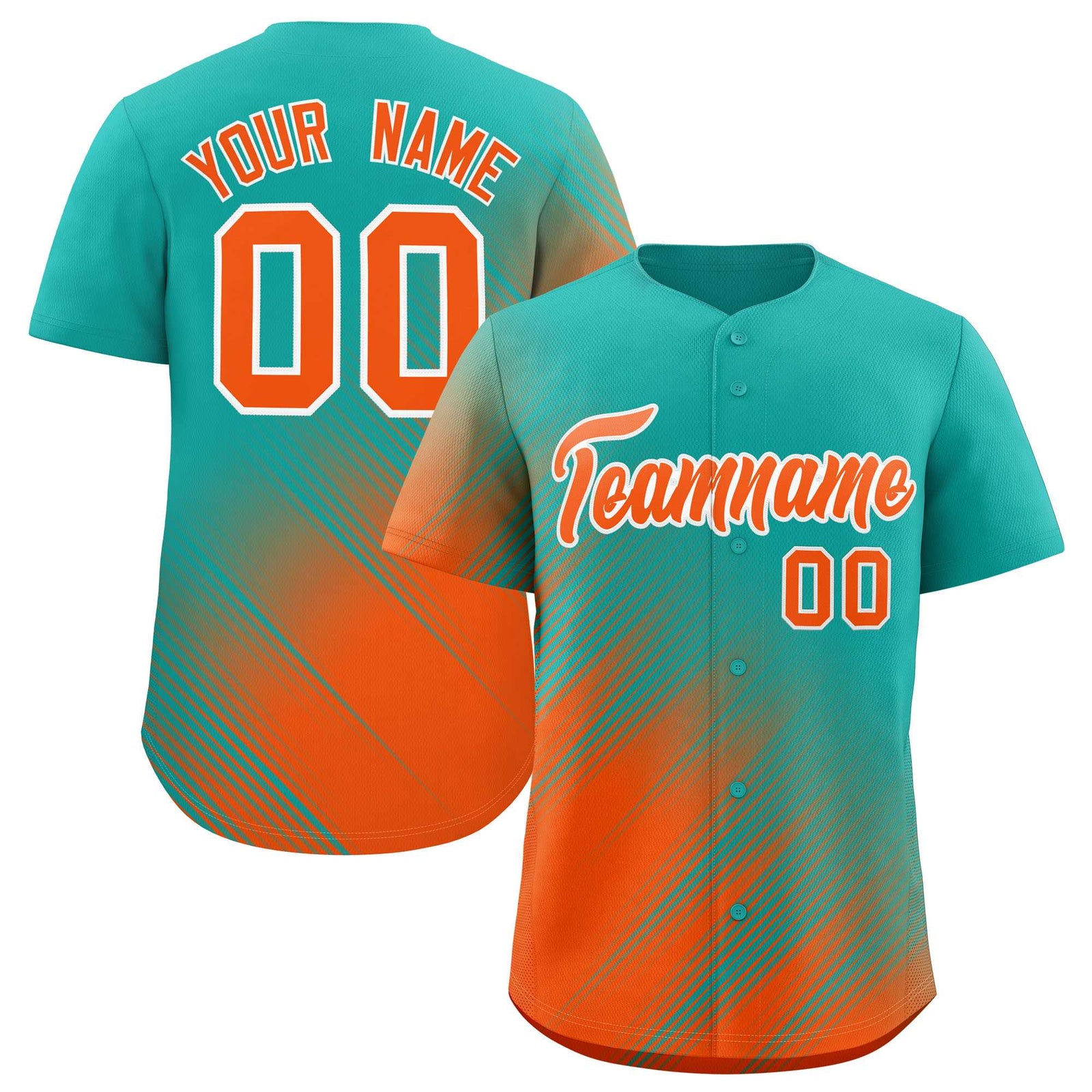 Custom Aqua Orange Diagonal Stripe Personalized Gradient Fashion Baseball Jersey