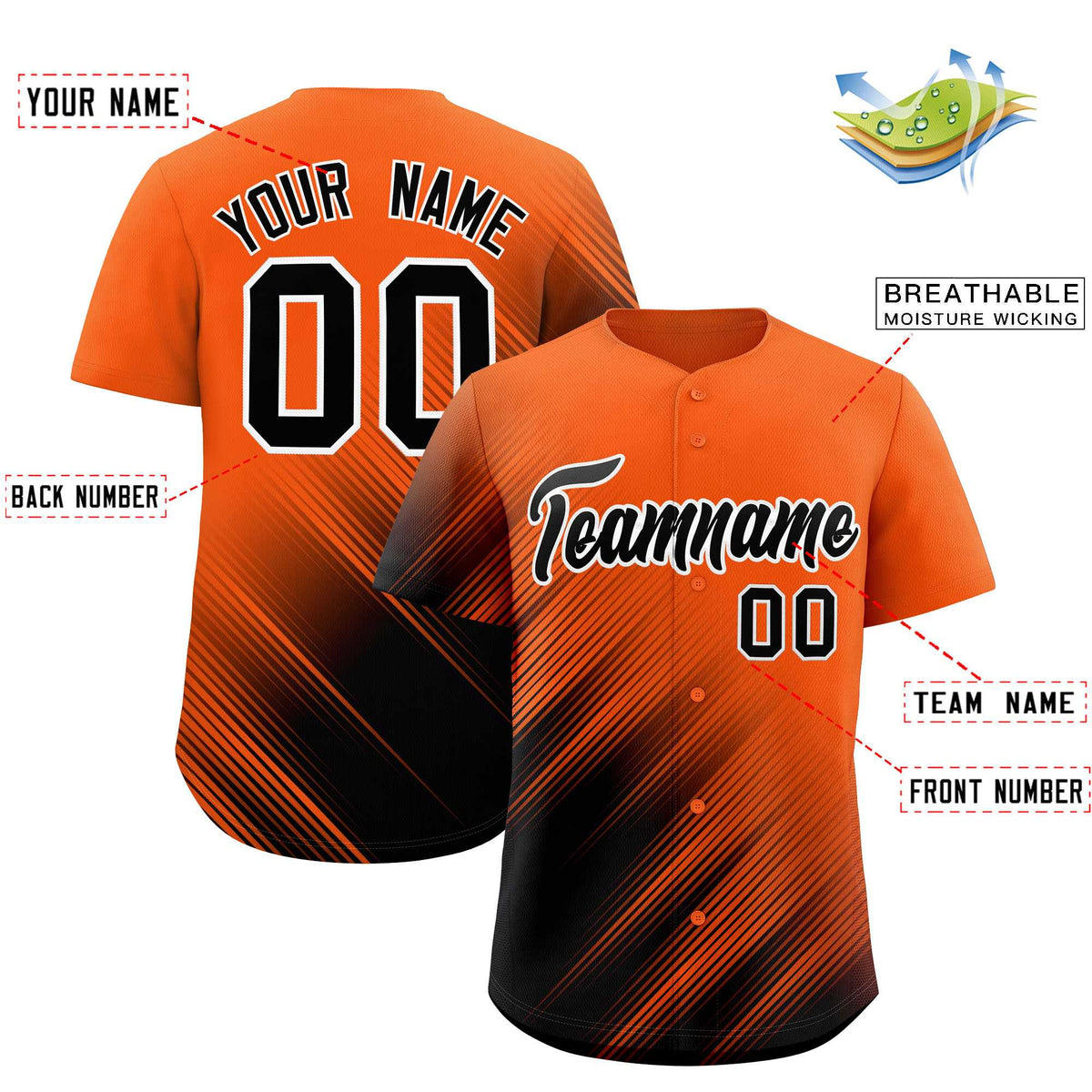 Custom Orange Black Diagonal Stripe Personalized Gradient Fashion Baseball Jersey