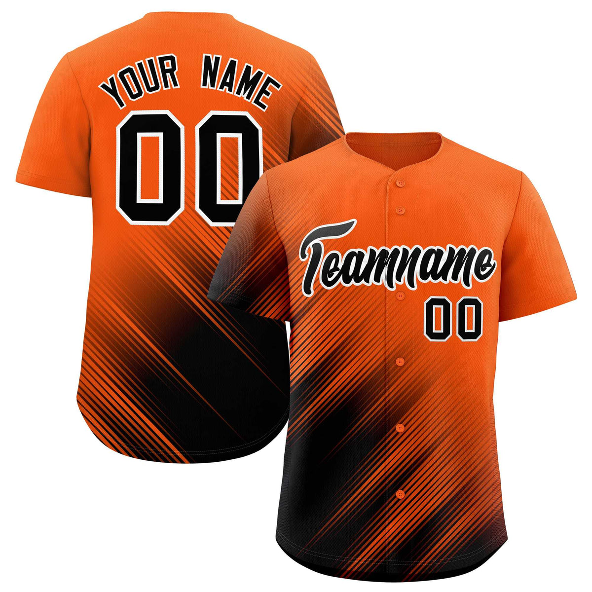 Custom Orange Black Diagonal Stripe Personalized Gradient Fashion Baseball Jersey