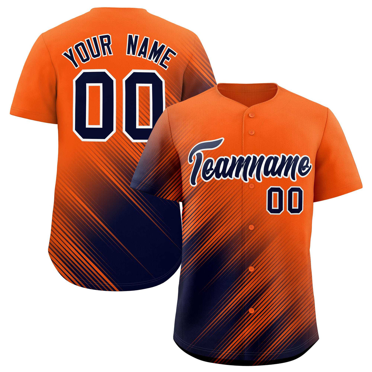 Custom Orange Navy Diagonal Stripe Personalized Gradient Fashion Baseball Jersey
