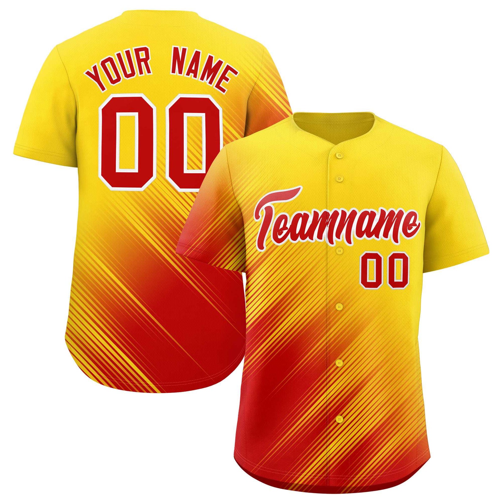 Custom Gold Red Diagonal Stripe Personalized Gradient Fashion Baseball Jersey