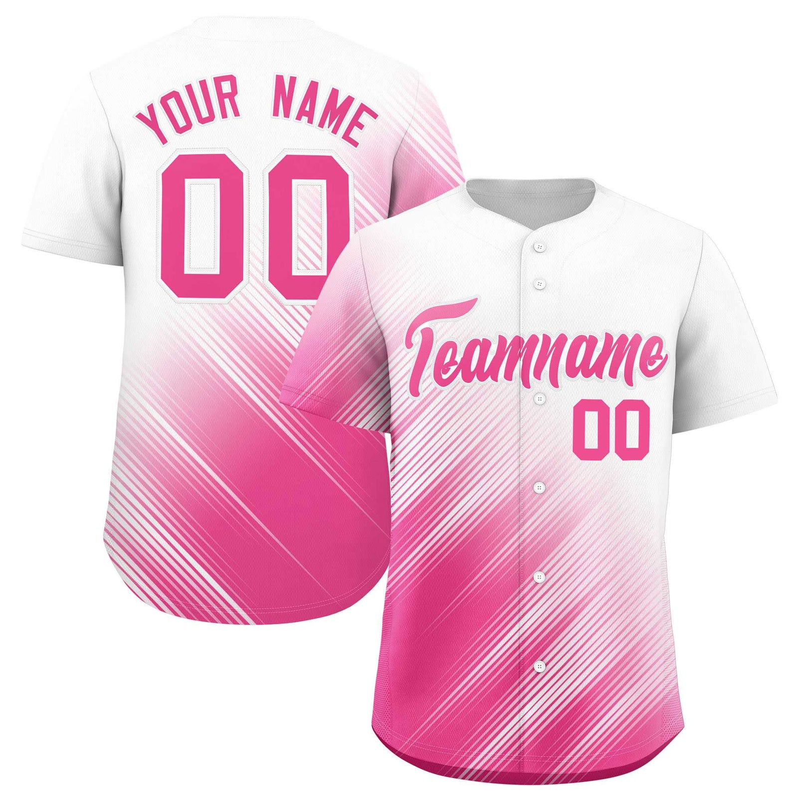 Custom White Pink Diagonal Stripe Personalized Gradient Fashion Baseball Jersey