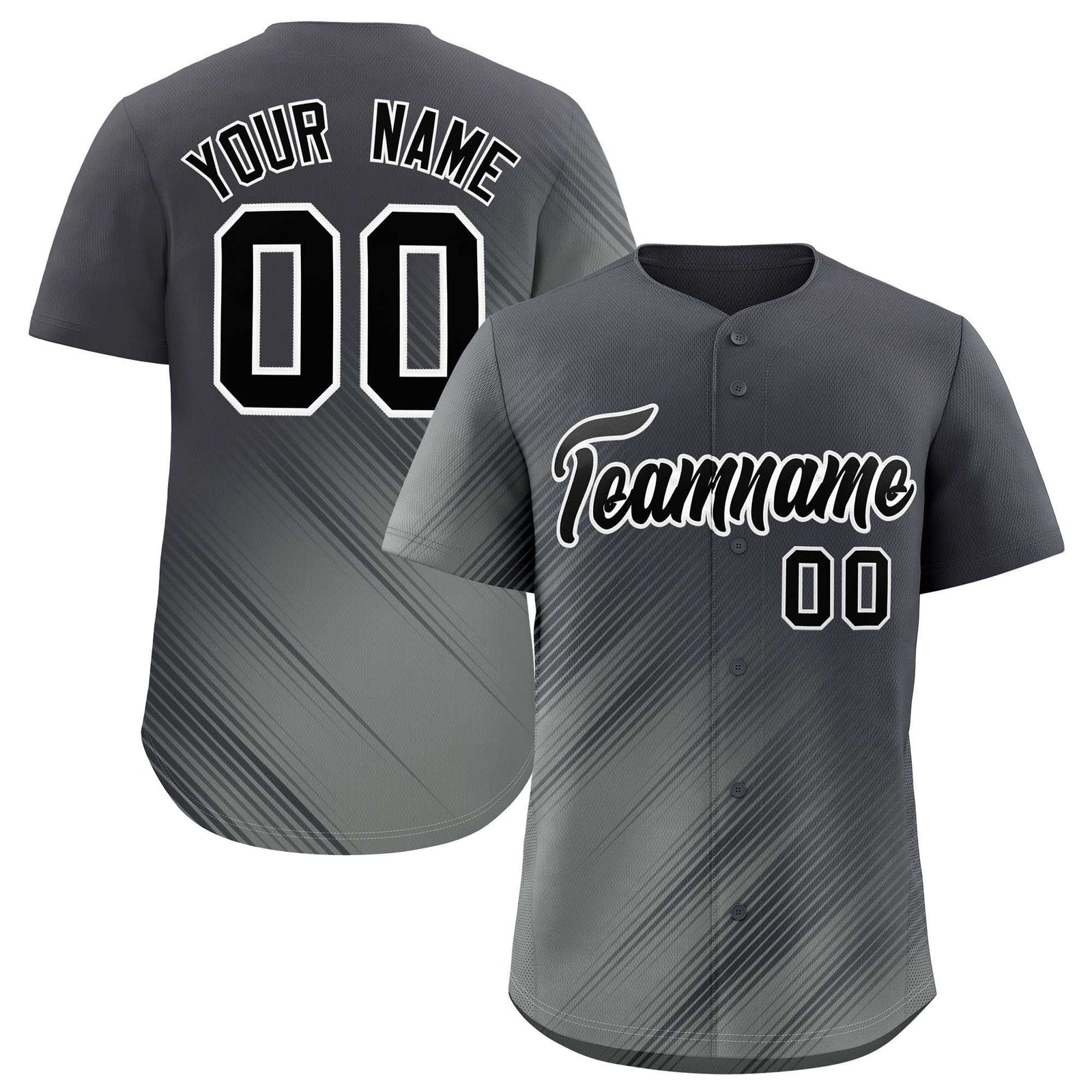 Custom Dark Gray Gray Diagonal Stripe Personalized Gradient Fashion Baseball Jersey