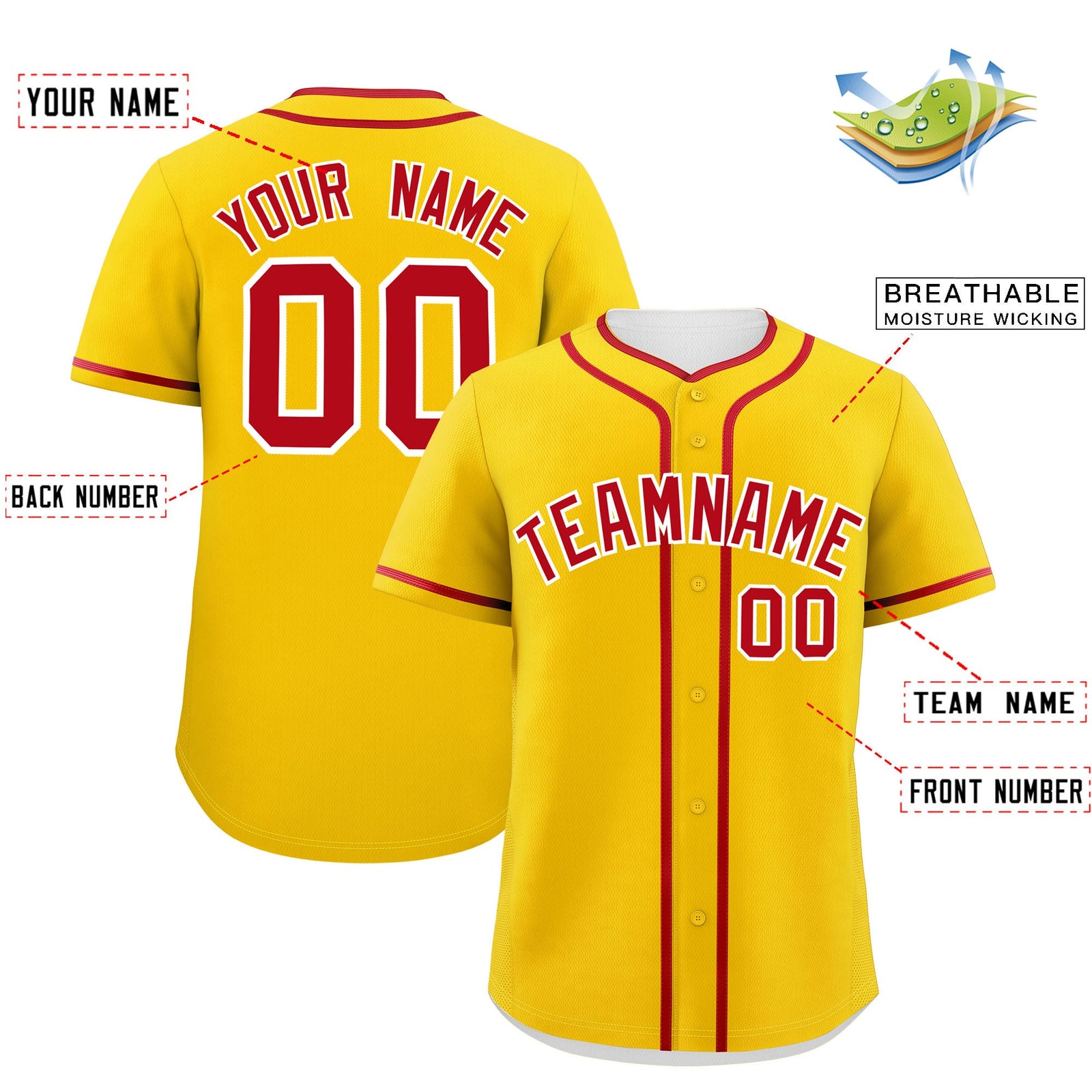 Custom Gold Red Personalized Classic Authentic Baseball Jersey