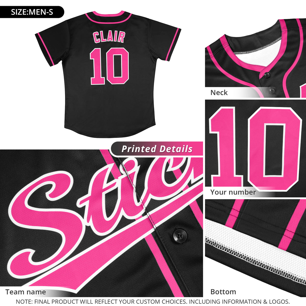 Custom Black Pink Personalized Classic Authentic Baseball Jersey
