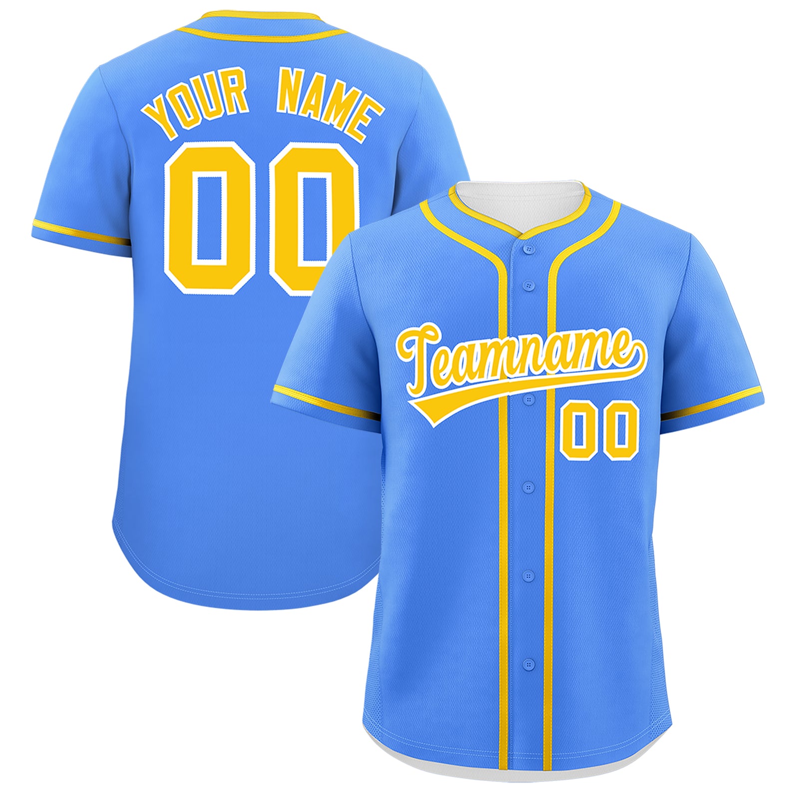 Custom Powder Blue Gold Personalized Classic Authentic Baseball Jersey