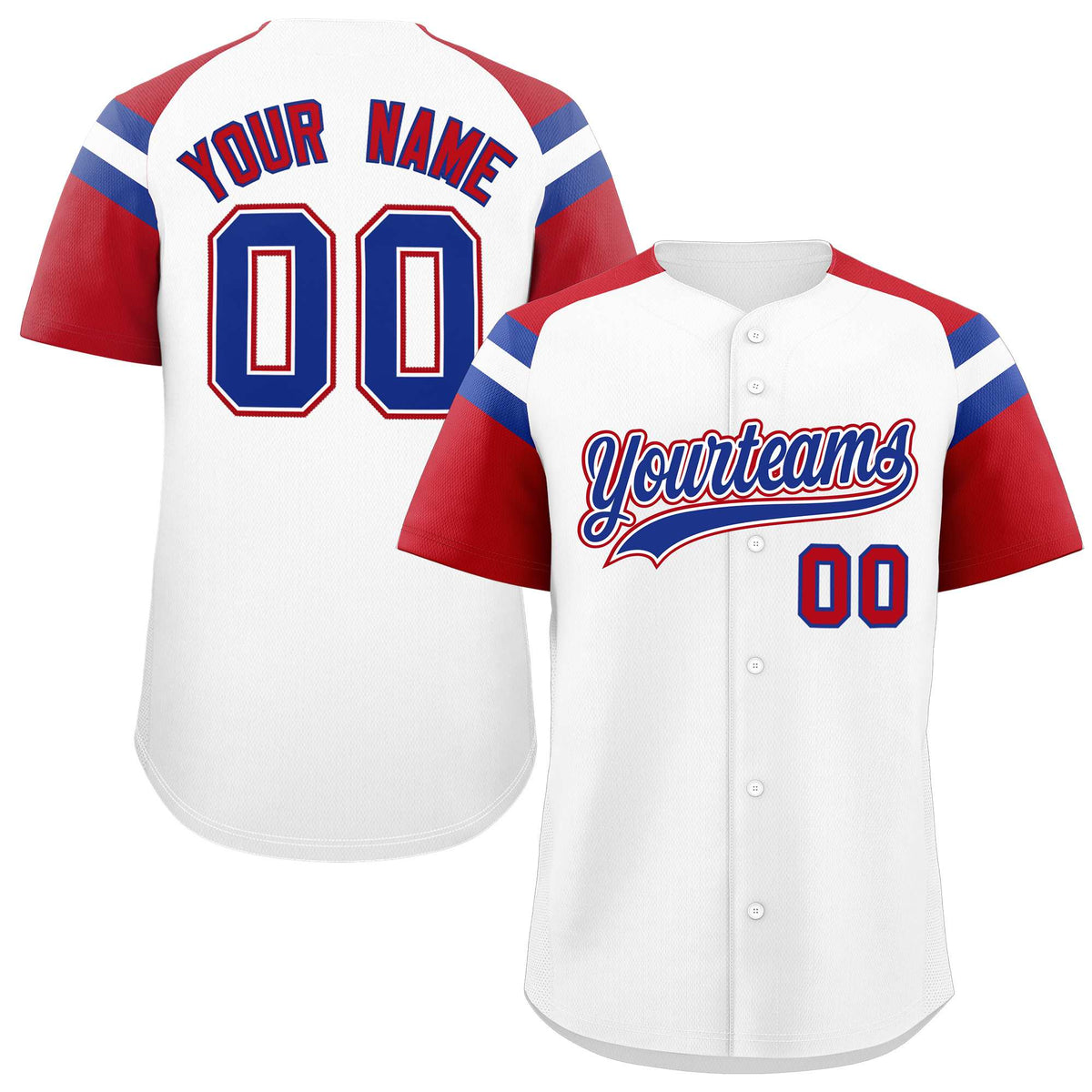 Custom White Red Contrast Raglan Sleeves Authentic Baseball Jersey
