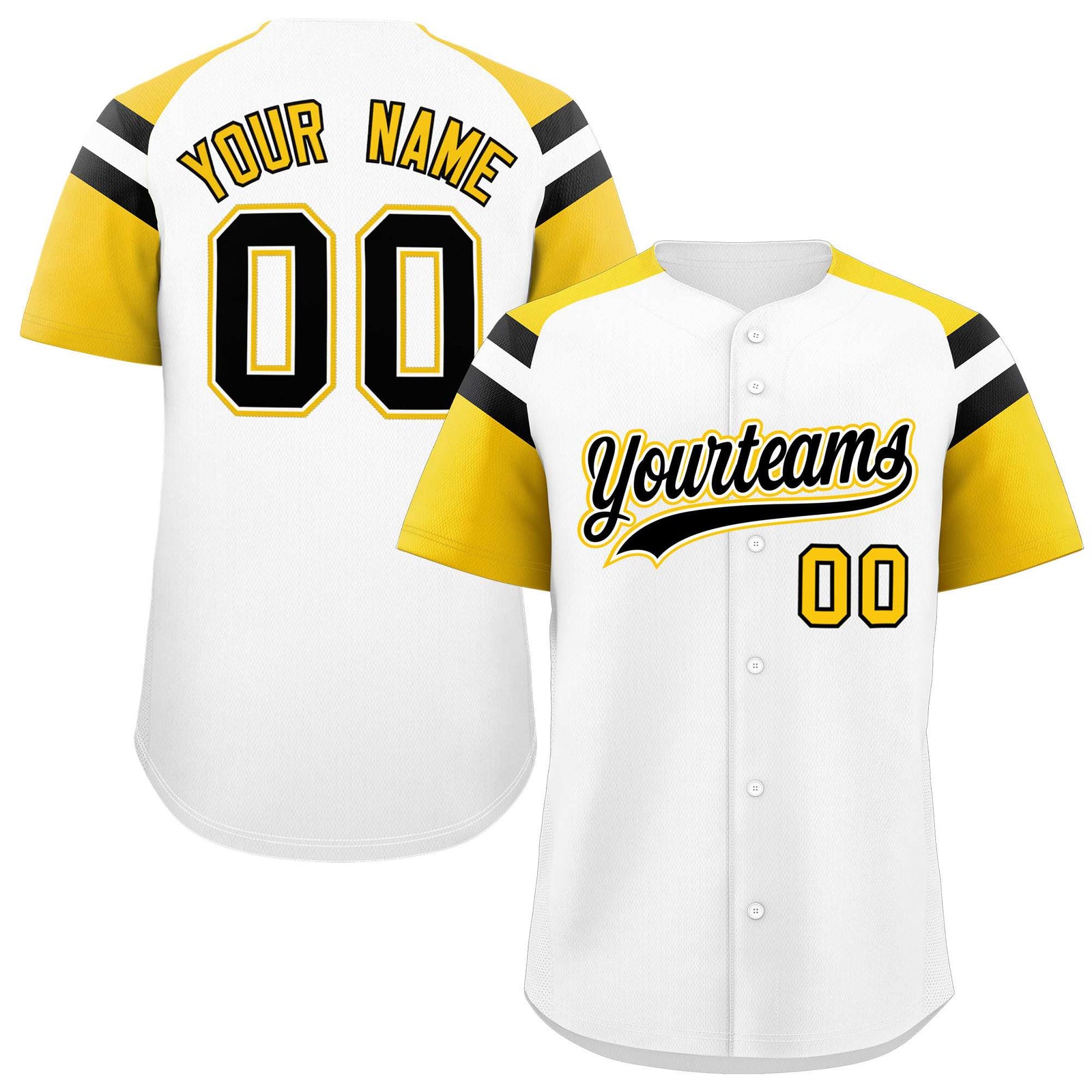 Custom White Gold Contrast Raglan Sleeves Authentic Baseball Jersey