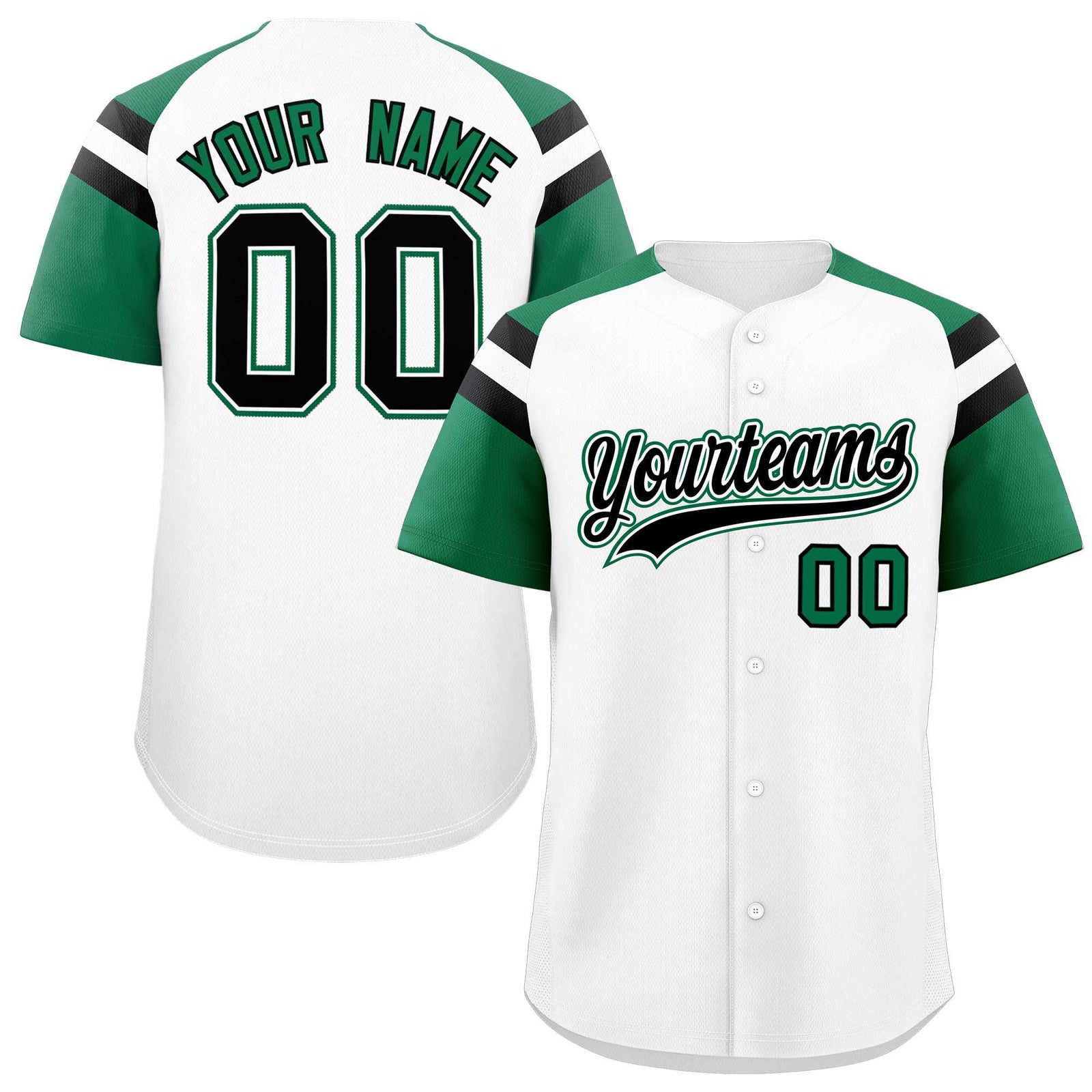 Custom White Kelly Green Contrast Raglan Sleeves Authentic Baseball Jersey