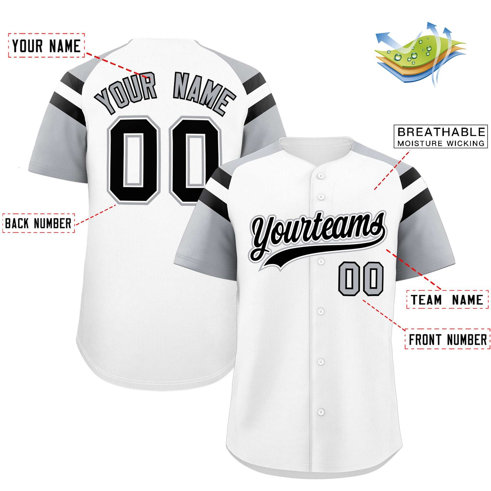 Custom White Silver Contrast Raglan Sleeves Authentic Baseball Jersey