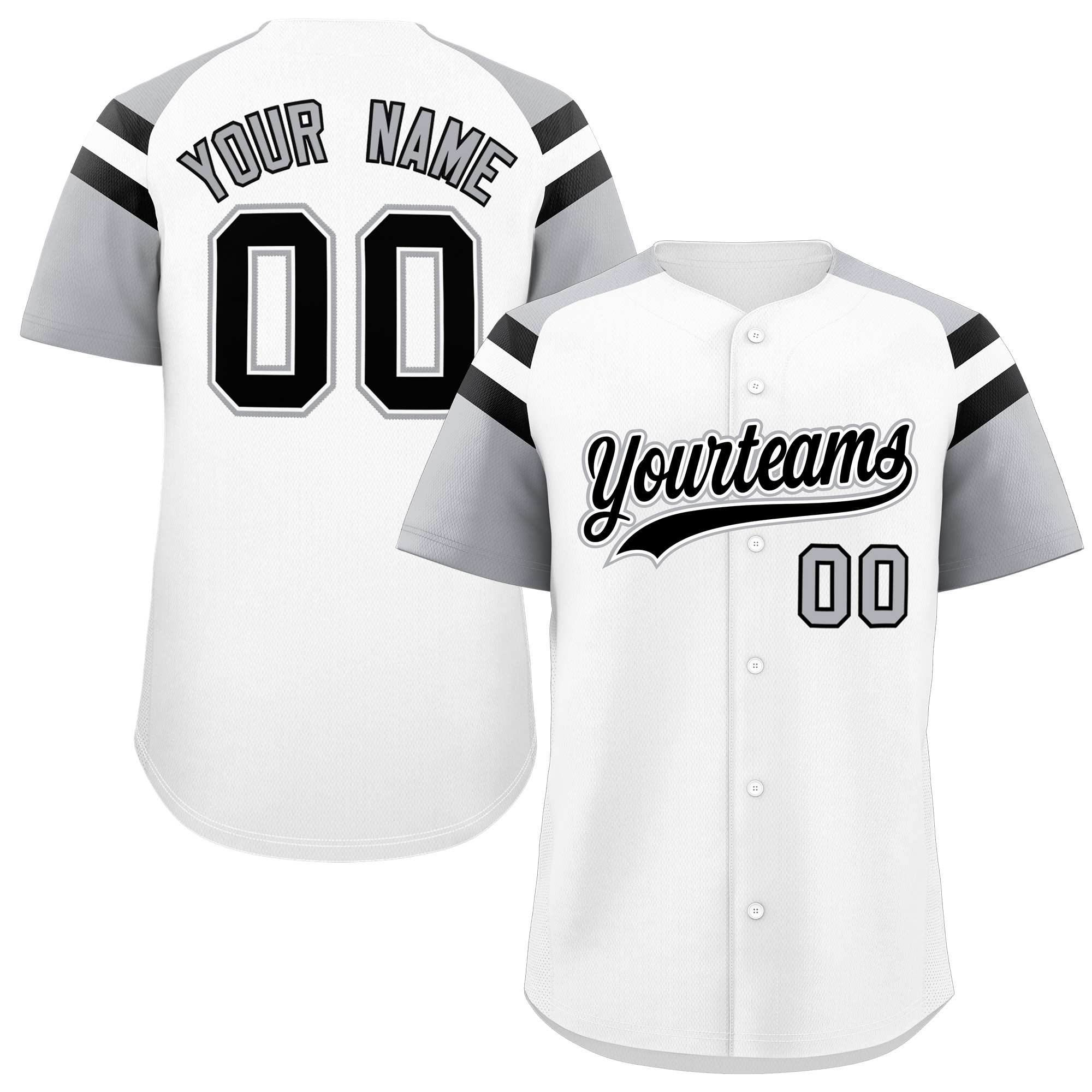 Custom White Silver Contrast Raglan Sleeves Authentic Baseball Jersey