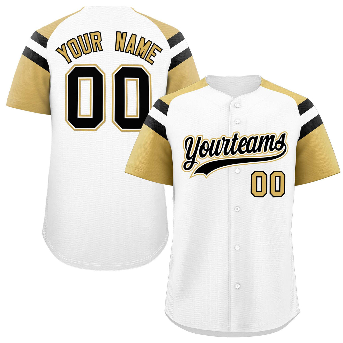 Custom White Old Gold Contrast Raglan Sleeves Authentic Baseball Jersey