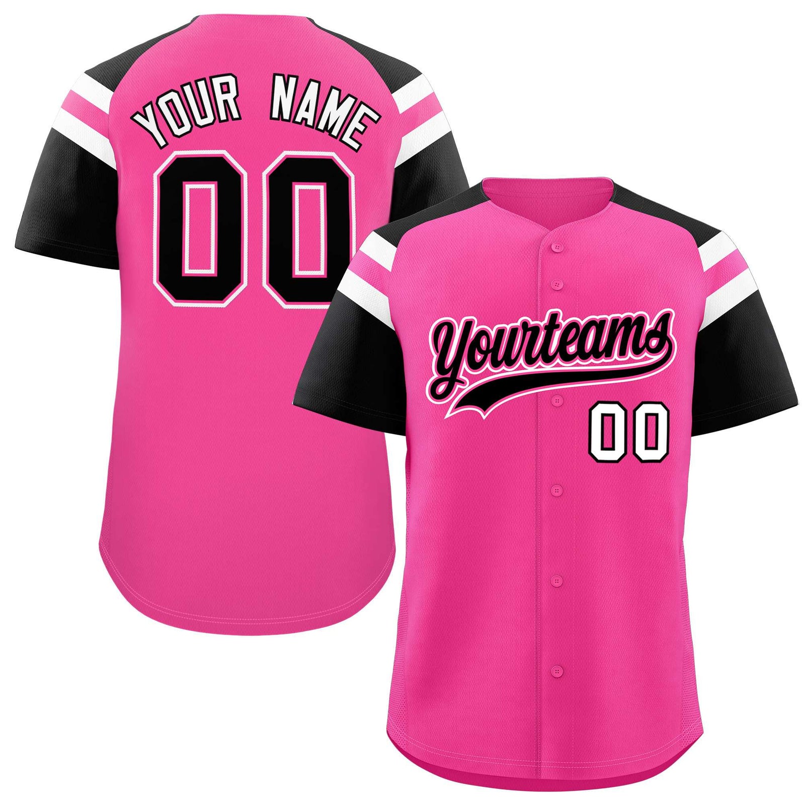 Custom Pink Black Contrast Raglan Sleeves Authentic Baseball Jersey