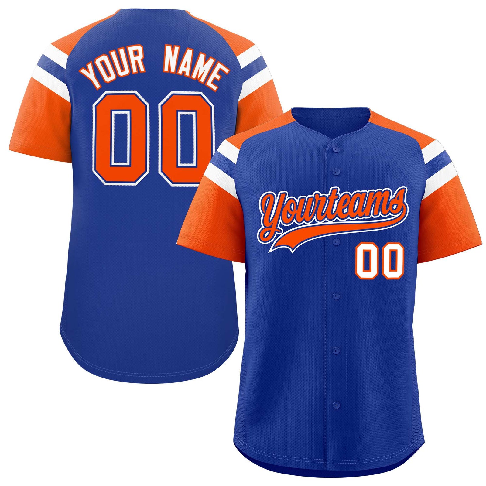 Custom Royal Orange Contrast Raglan Sleeves Authentic Baseball Jersey