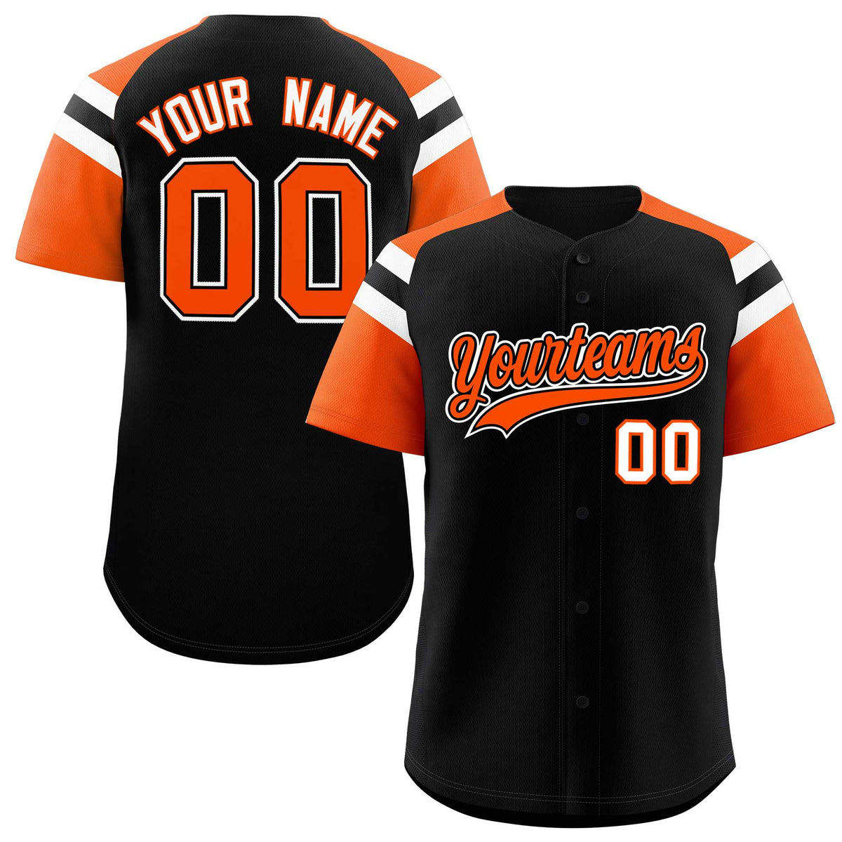 Custom Black Orange Contrast Raglan Sleeves Authentic Baseball Jersey