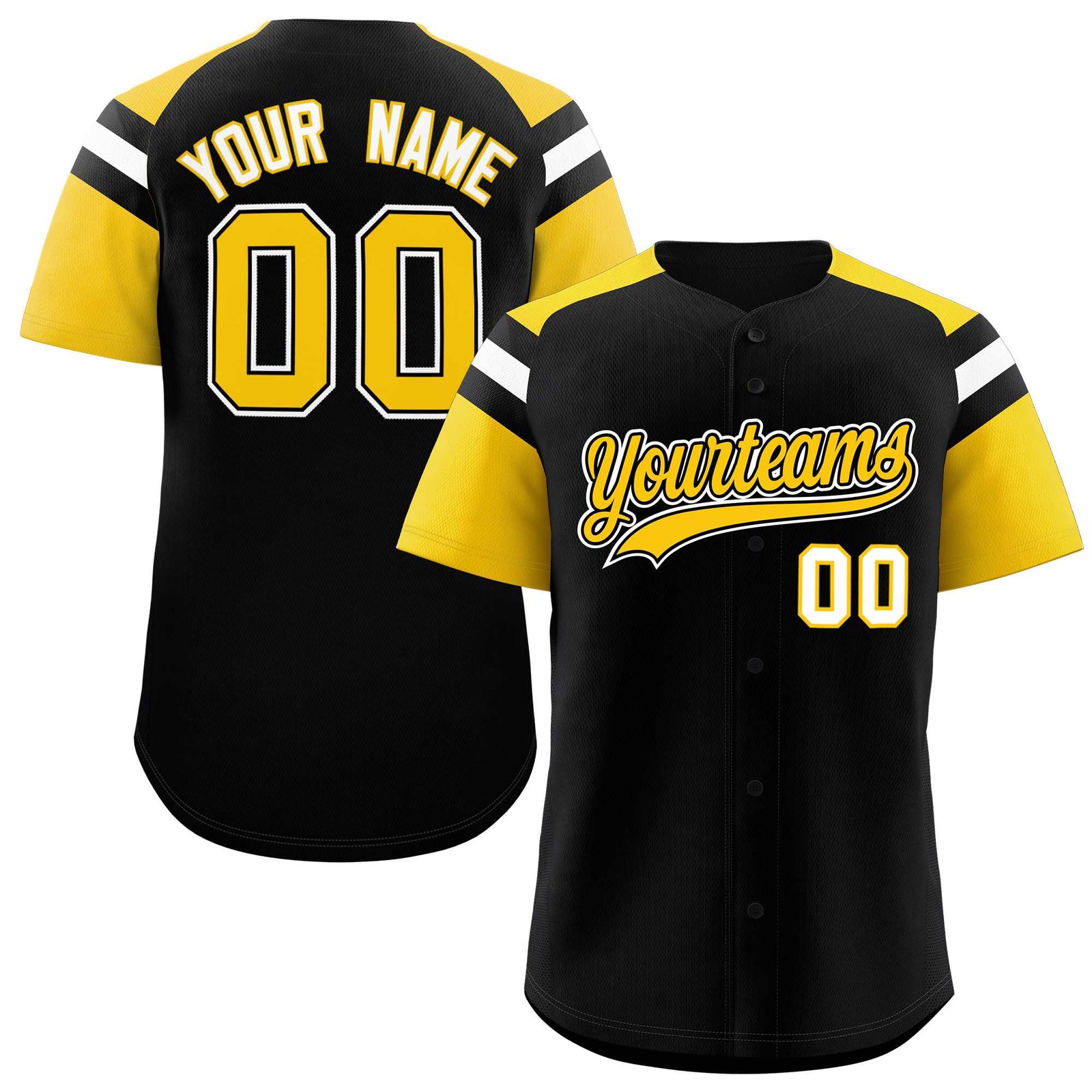 Custom Black Gold Contrast Raglan Sleeves Authentic Baseball Jersey