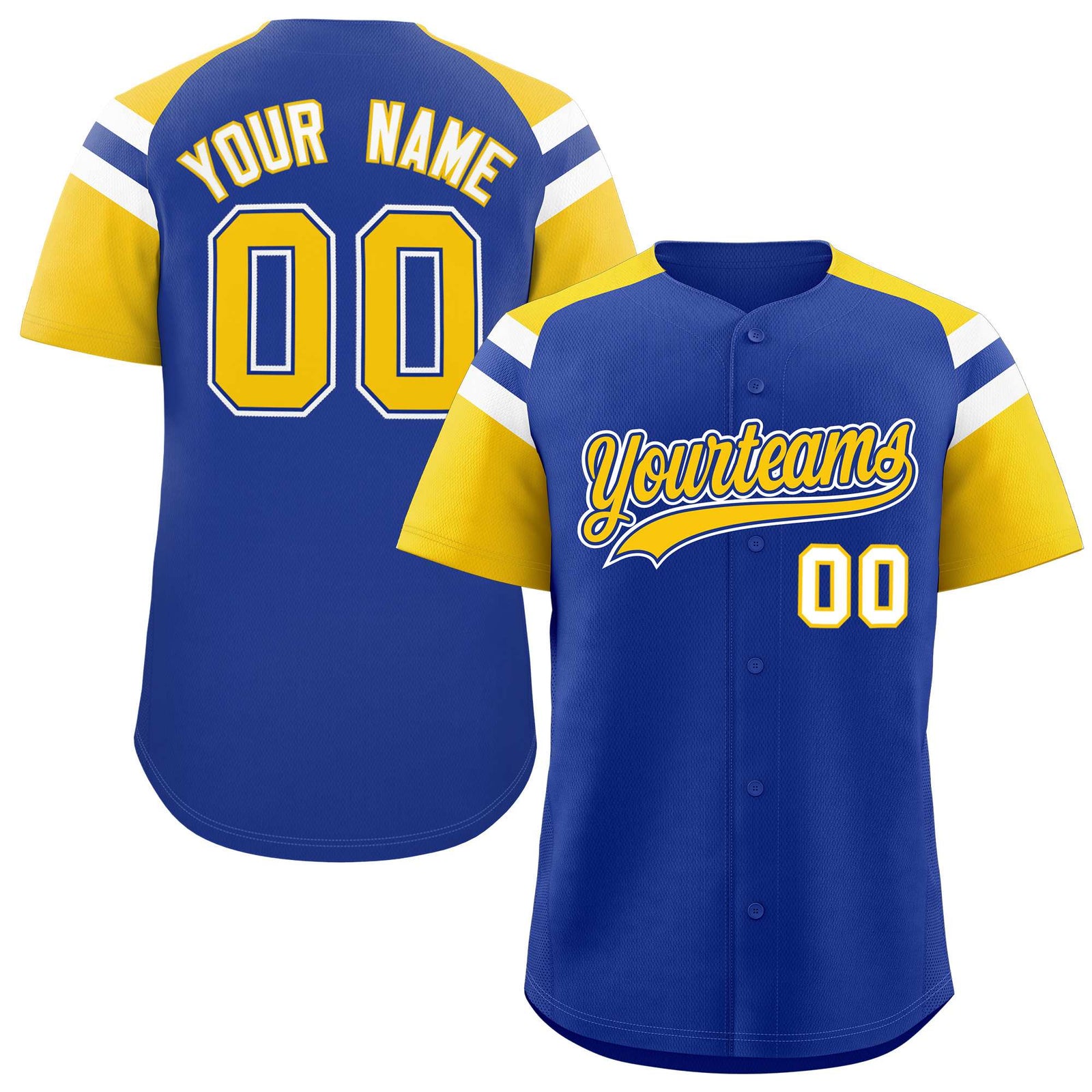 Custom Royal Gold Contrast Raglan Sleeves Authentic Baseball Jersey