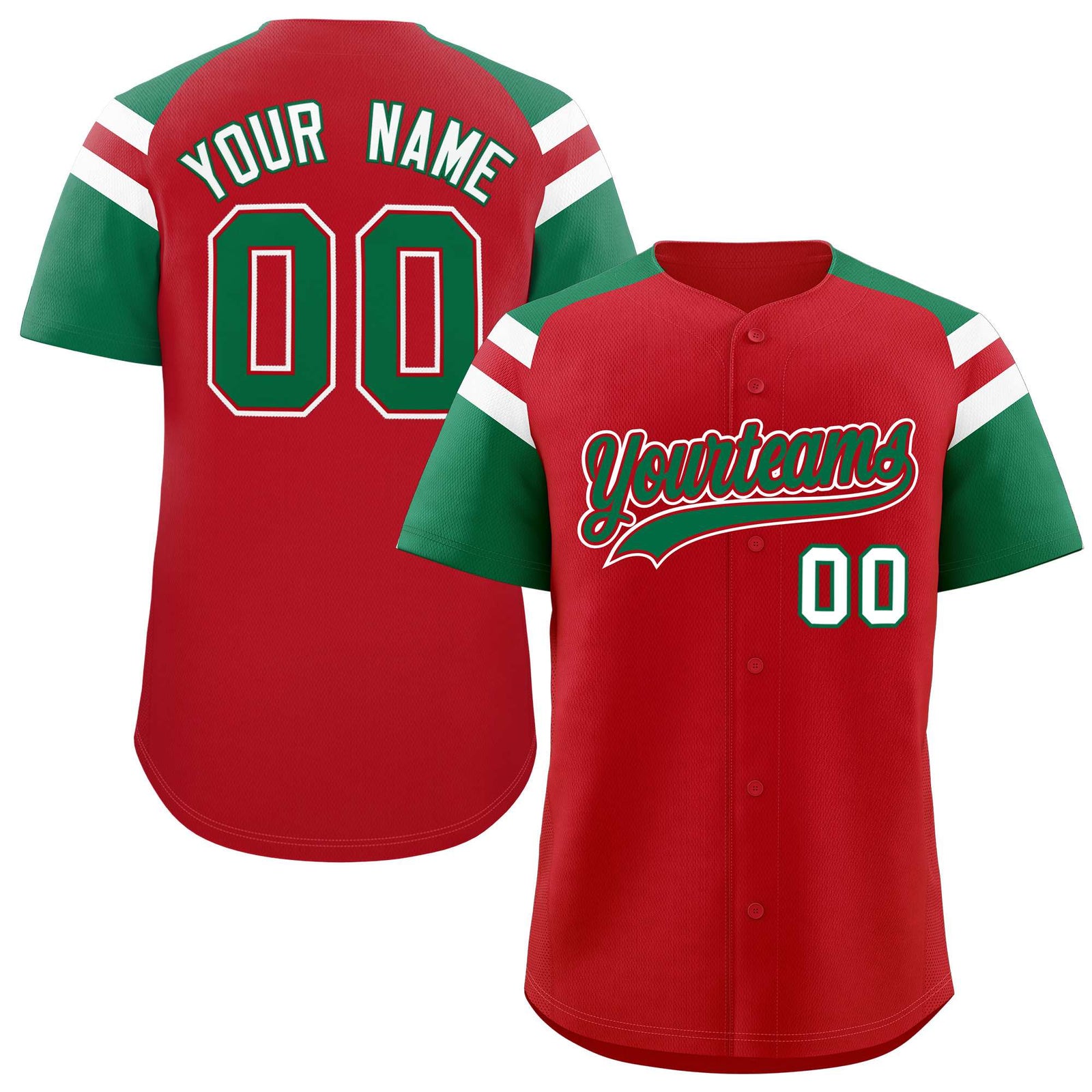 Custom Red Kelly Green Contrast Raglan Sleeves Authentic Baseball Jersey