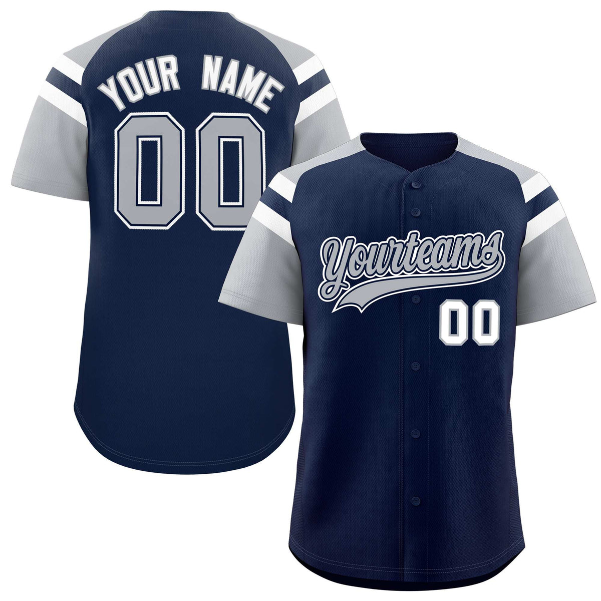 Custom Navy Silver Contrast Raglan Sleeves Authentic Baseball Jersey