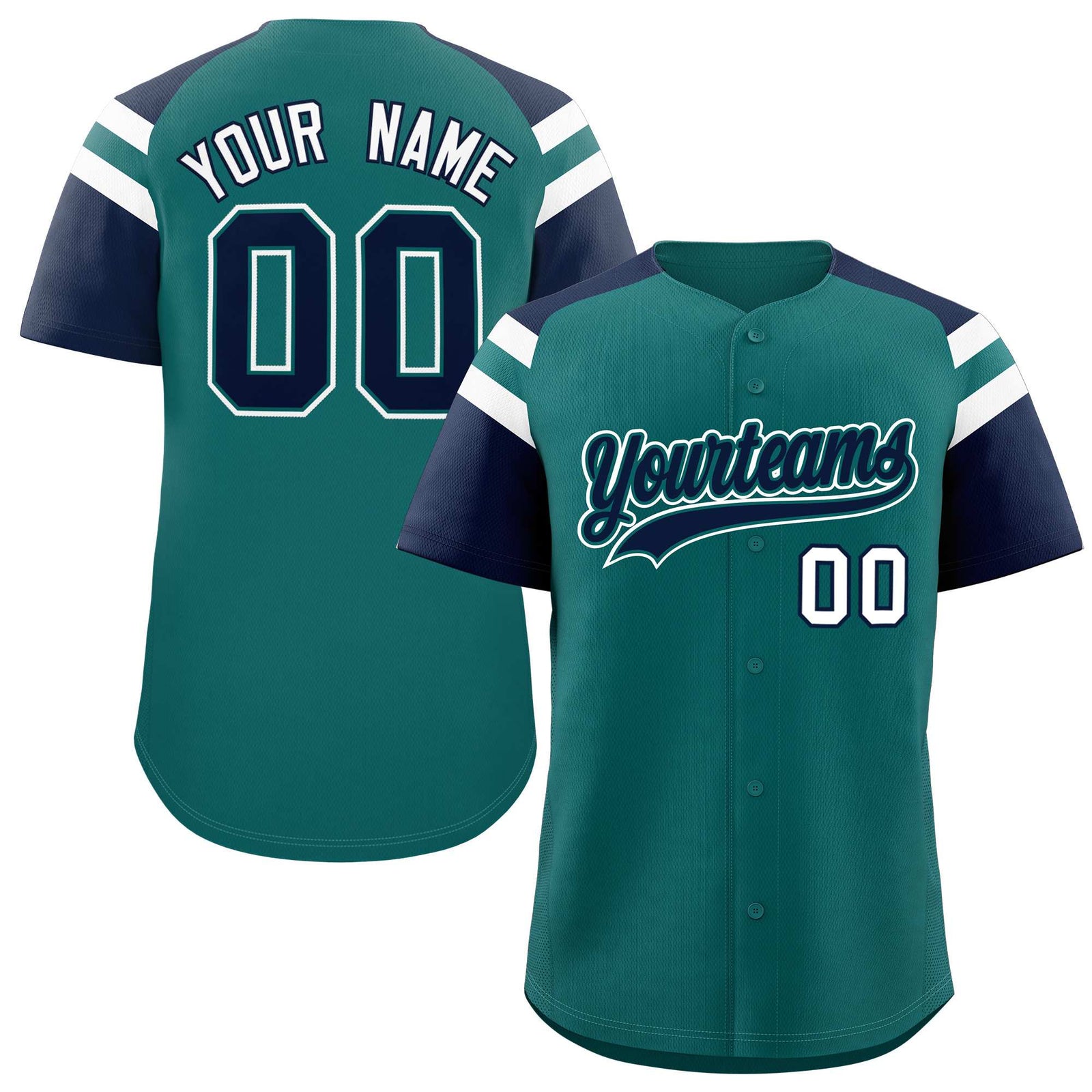 Custom Aqua Navy Contrast Raglan Sleeves Authentic Baseball Jersey