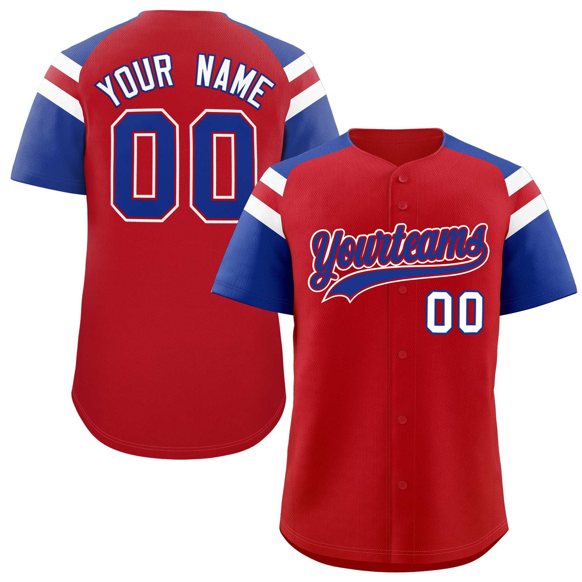 Custom Red Royal Contrast Raglan Sleeves Authentic Baseball Jersey