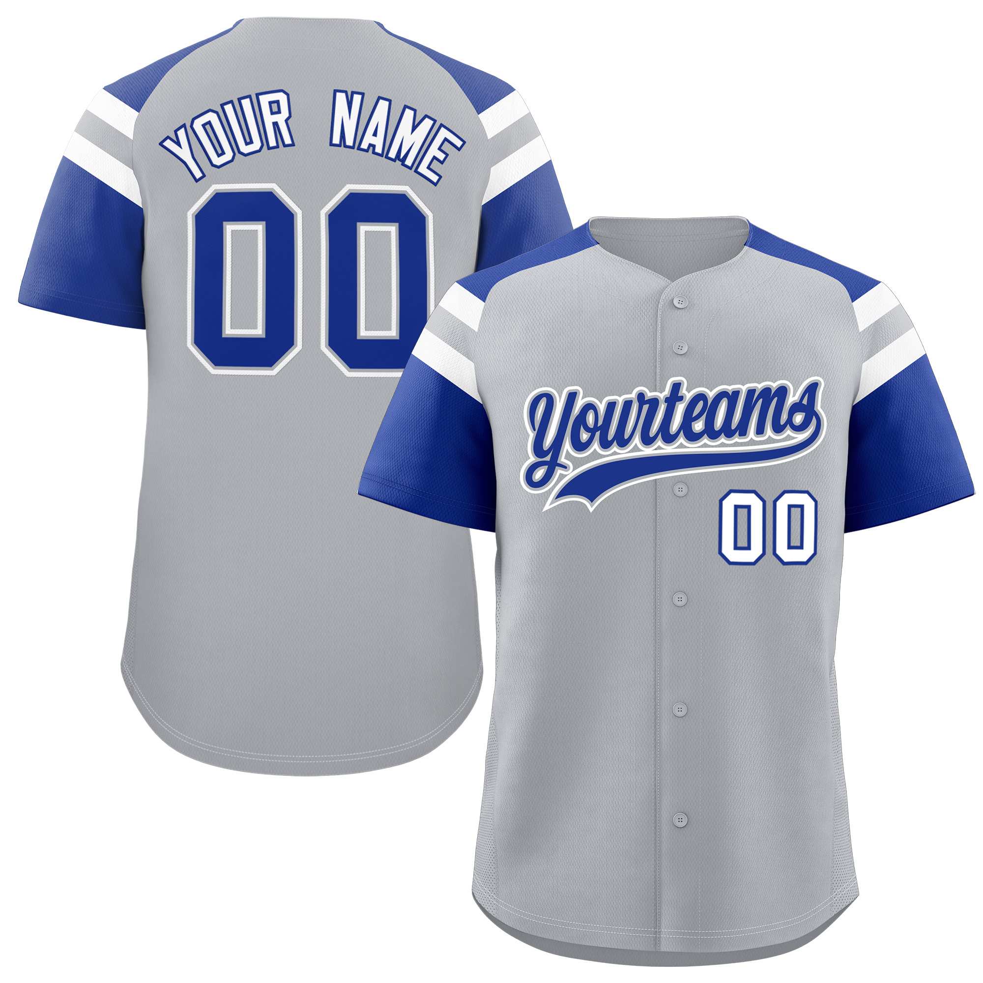 Custom Silver Royal Contrast Raglan Sleeves Authentic Baseball Jersey