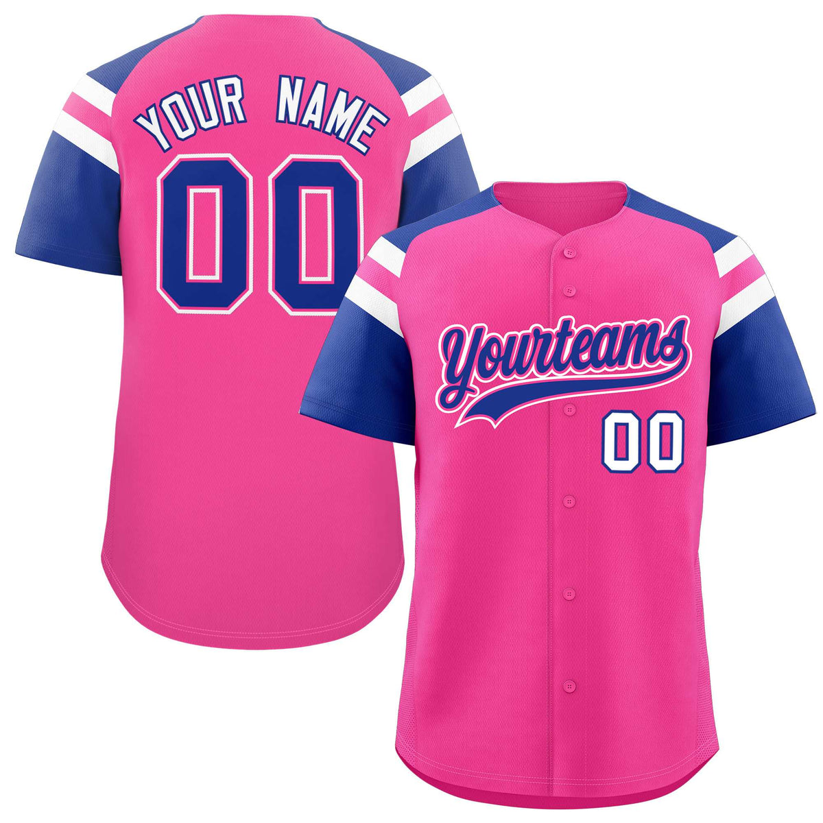 Custom Pink Royal Contrast Raglan Sleeves Authentic Baseball Jersey
