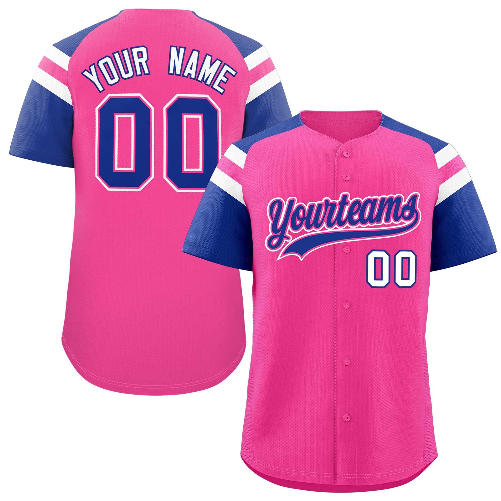 Custom Pink Royal Contrast Raglan Sleeves Authentic Baseball Jersey